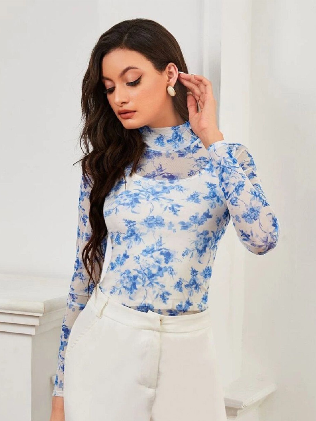 

KALINI Floral Print Top, Blue