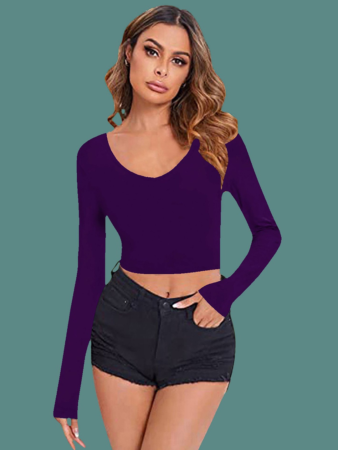

Dream Beauty Fashion Women V-Neck Fitted Crop Top, Purple