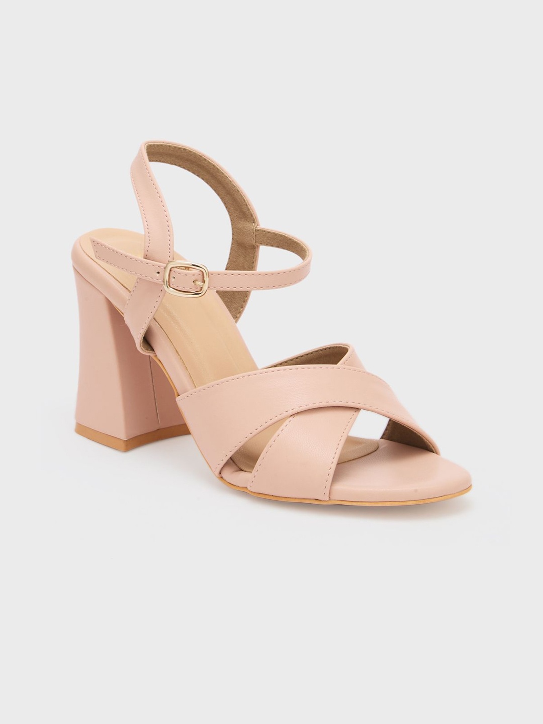 

Sole To Soul Block Sandals with Buckles, Peach