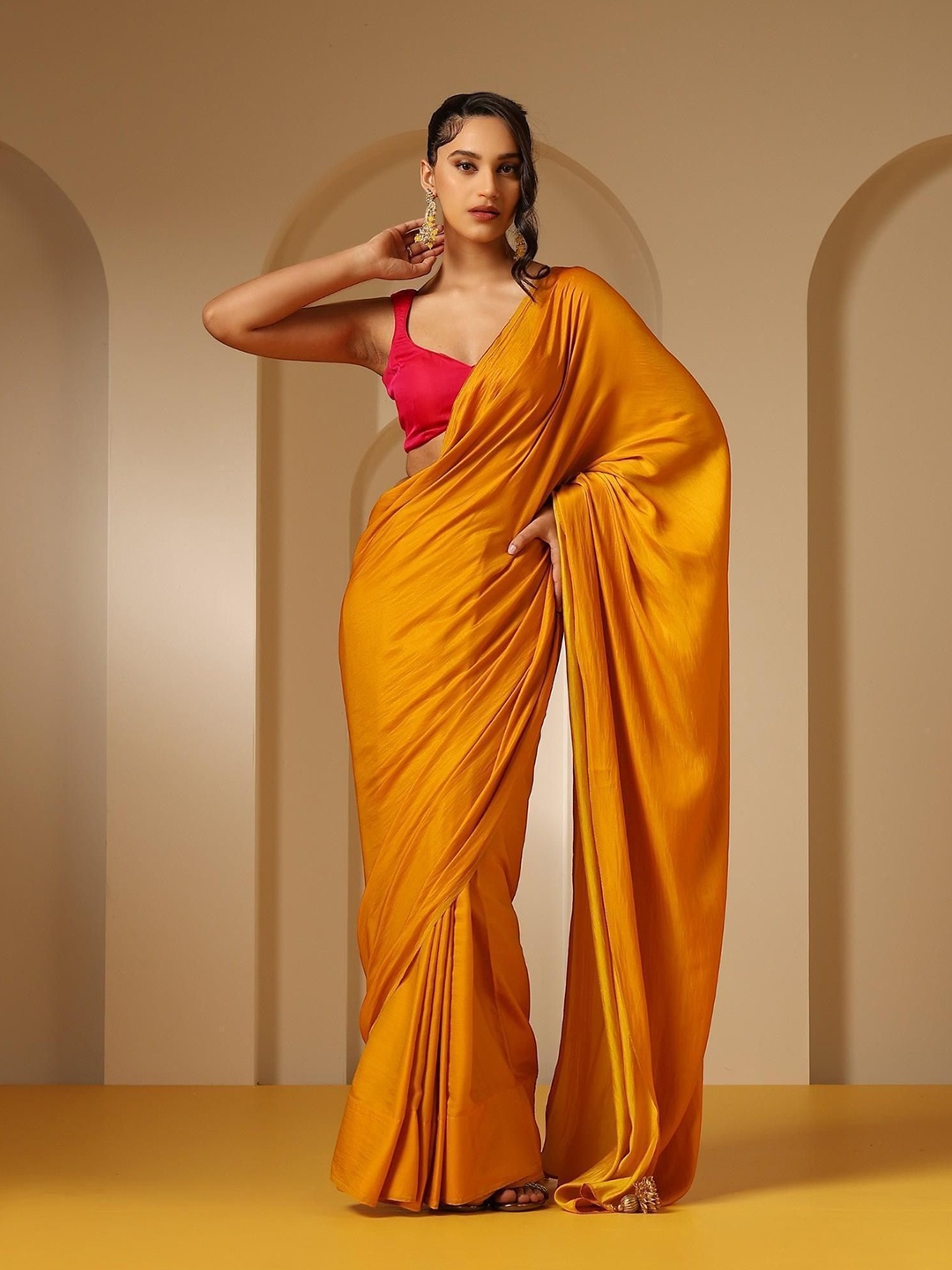 

SWADESI STUFF Pure Chiffon Saree, Yellow