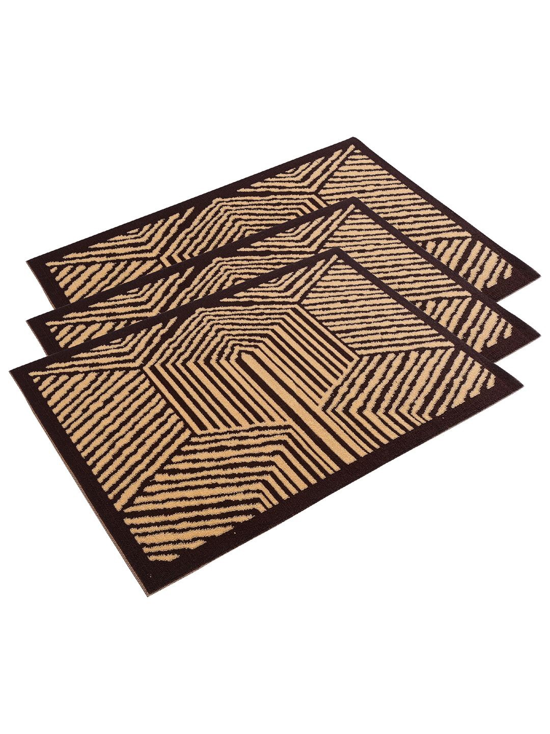 

Kuber Industries Brown & Beige 3 Pieces Rectangular Anti-Skid Doormats