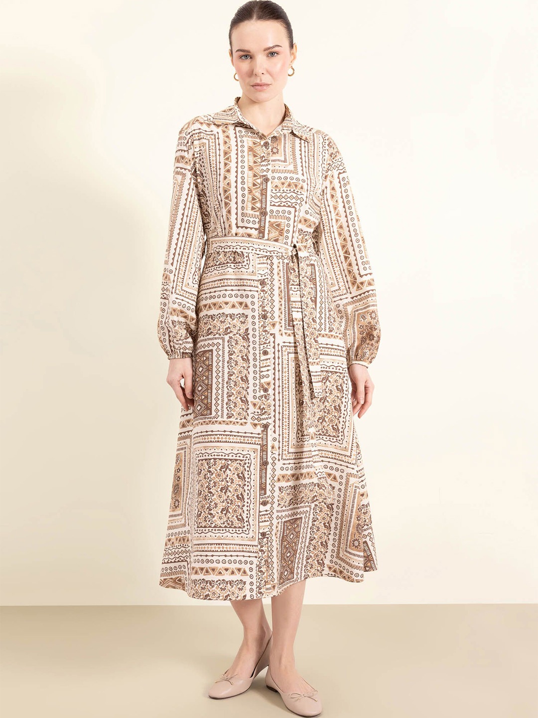 

DeFacto Print A-Line Midi Dress, Na