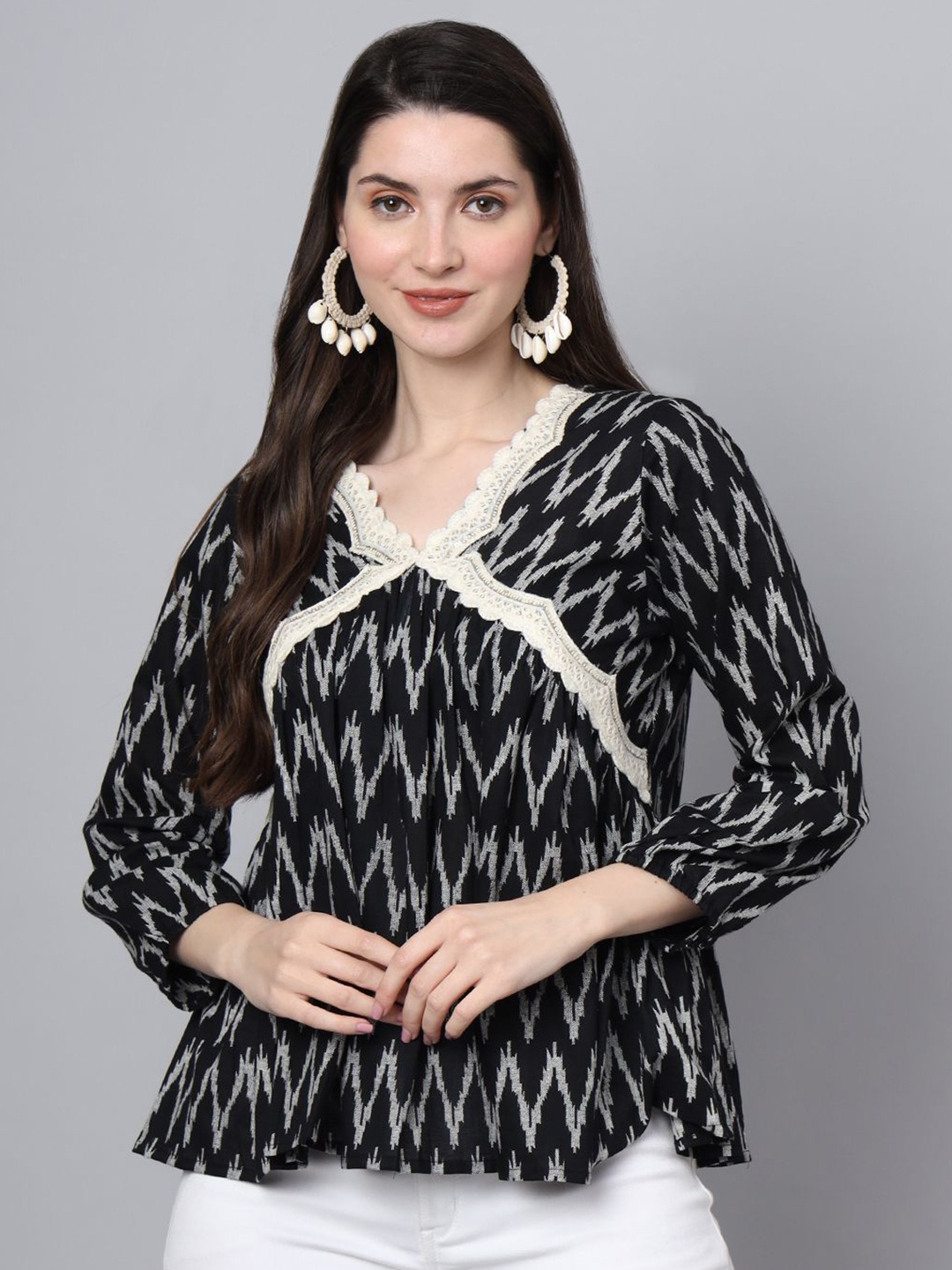 

JAPER KURTI Women Comfort Chevron Opaque Printed Casual Shirt, Black