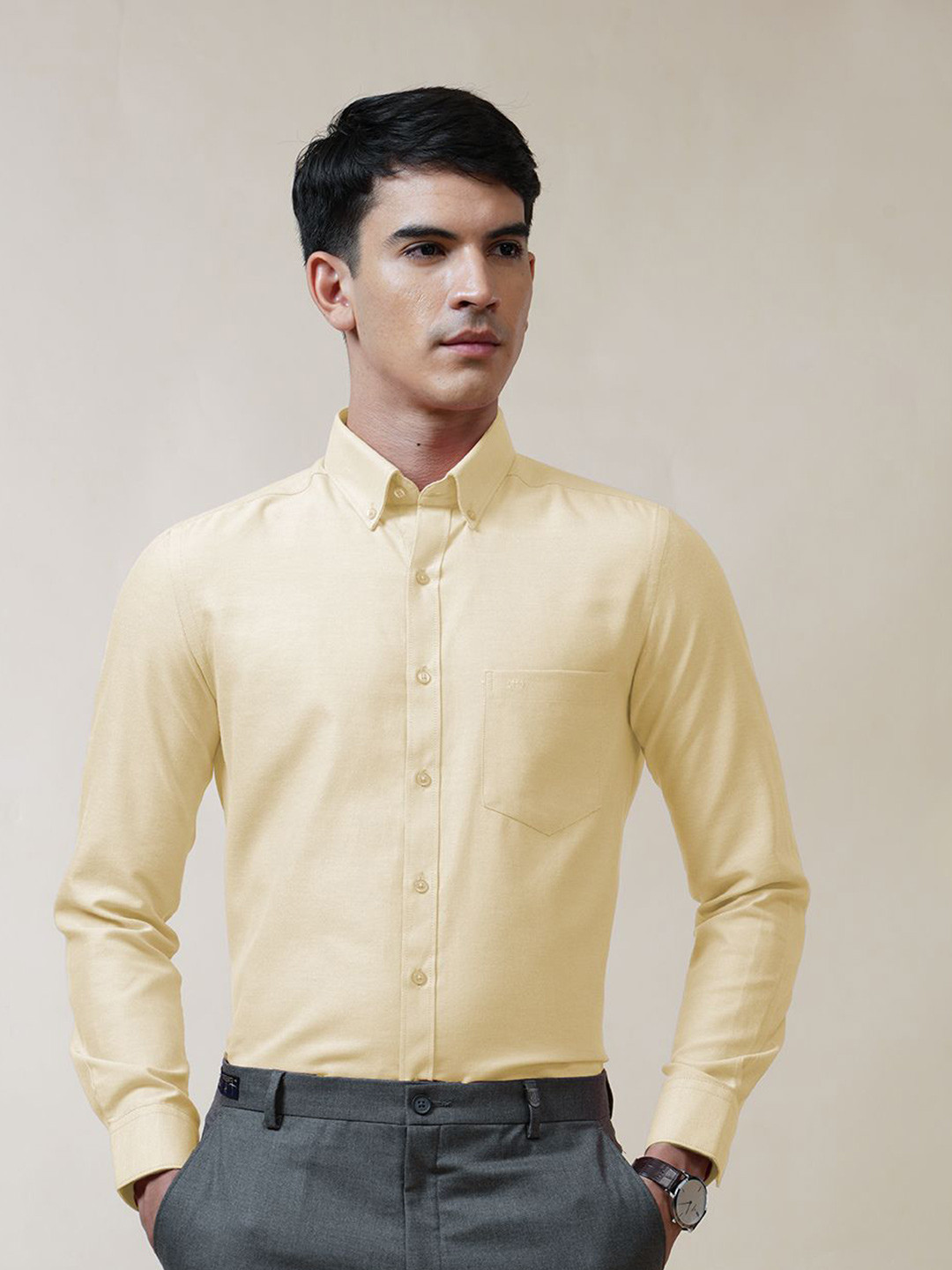 

OTTO Men Trim Slim Fit Opaque Casual Shirt, Yellow