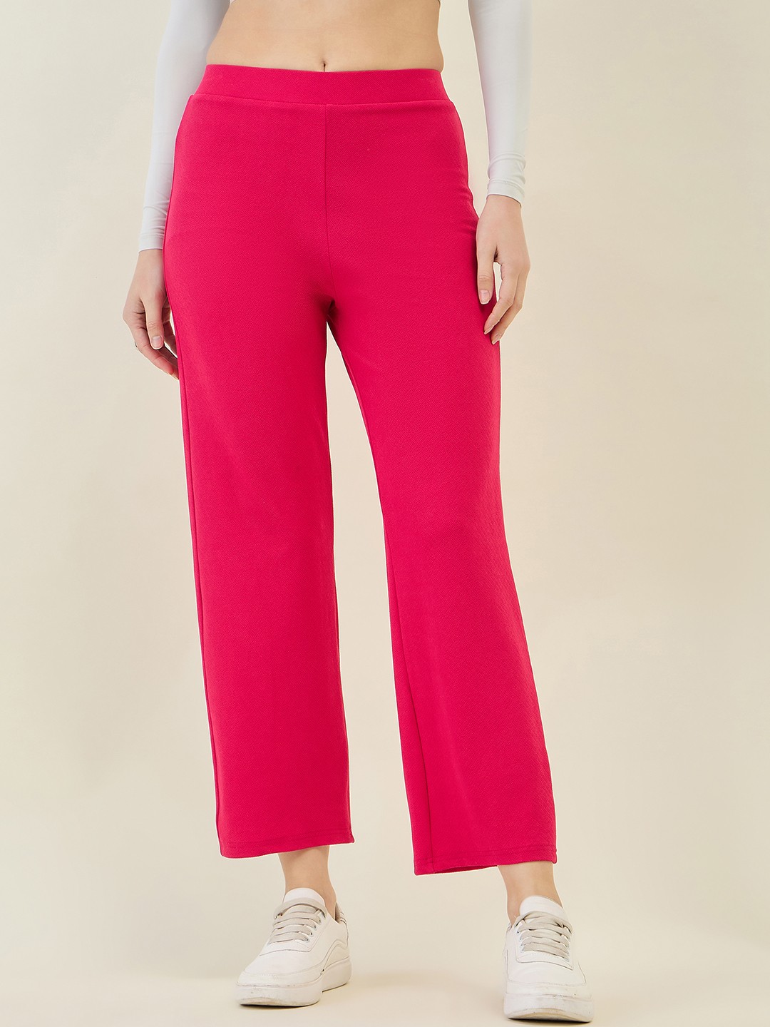 

aayu Women Relaxed Flared High-Rise Trousers, Pink