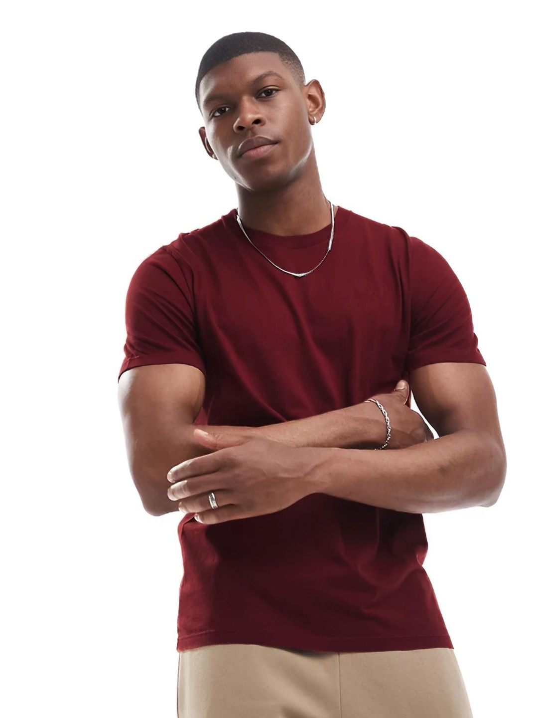 

Aux India Company Men Solid Round Neck Pure Cotton T-shirt, Red
