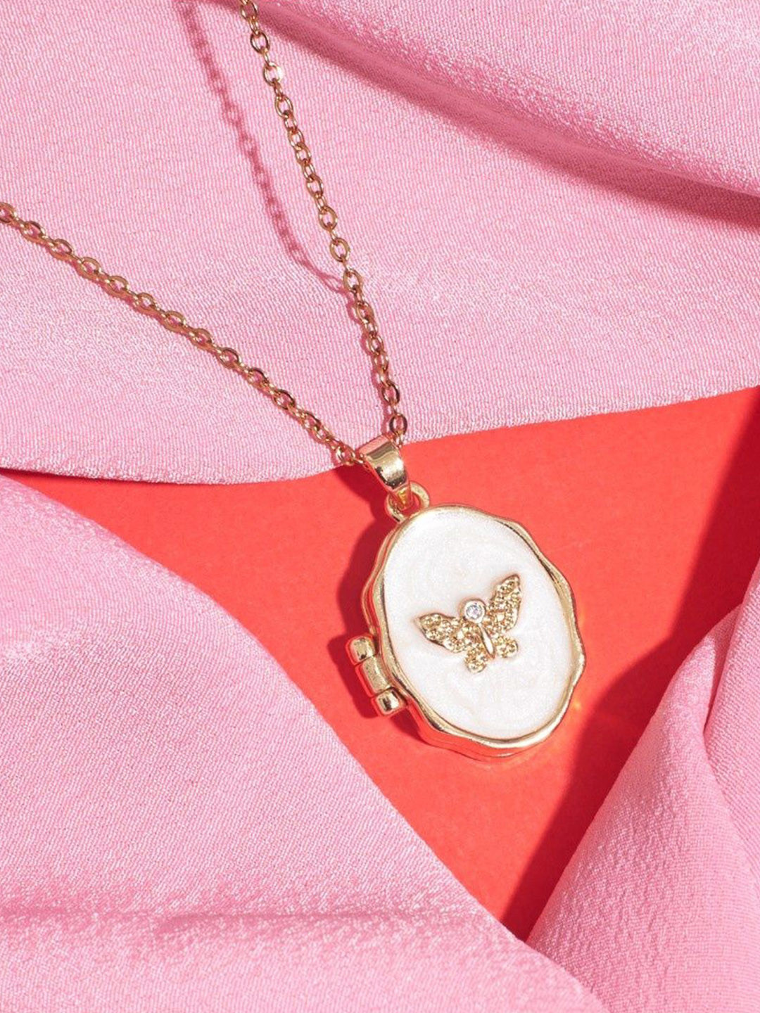 

SALTY Stone Studded Secret Keepsake Openable Pendant With Chain, Gold