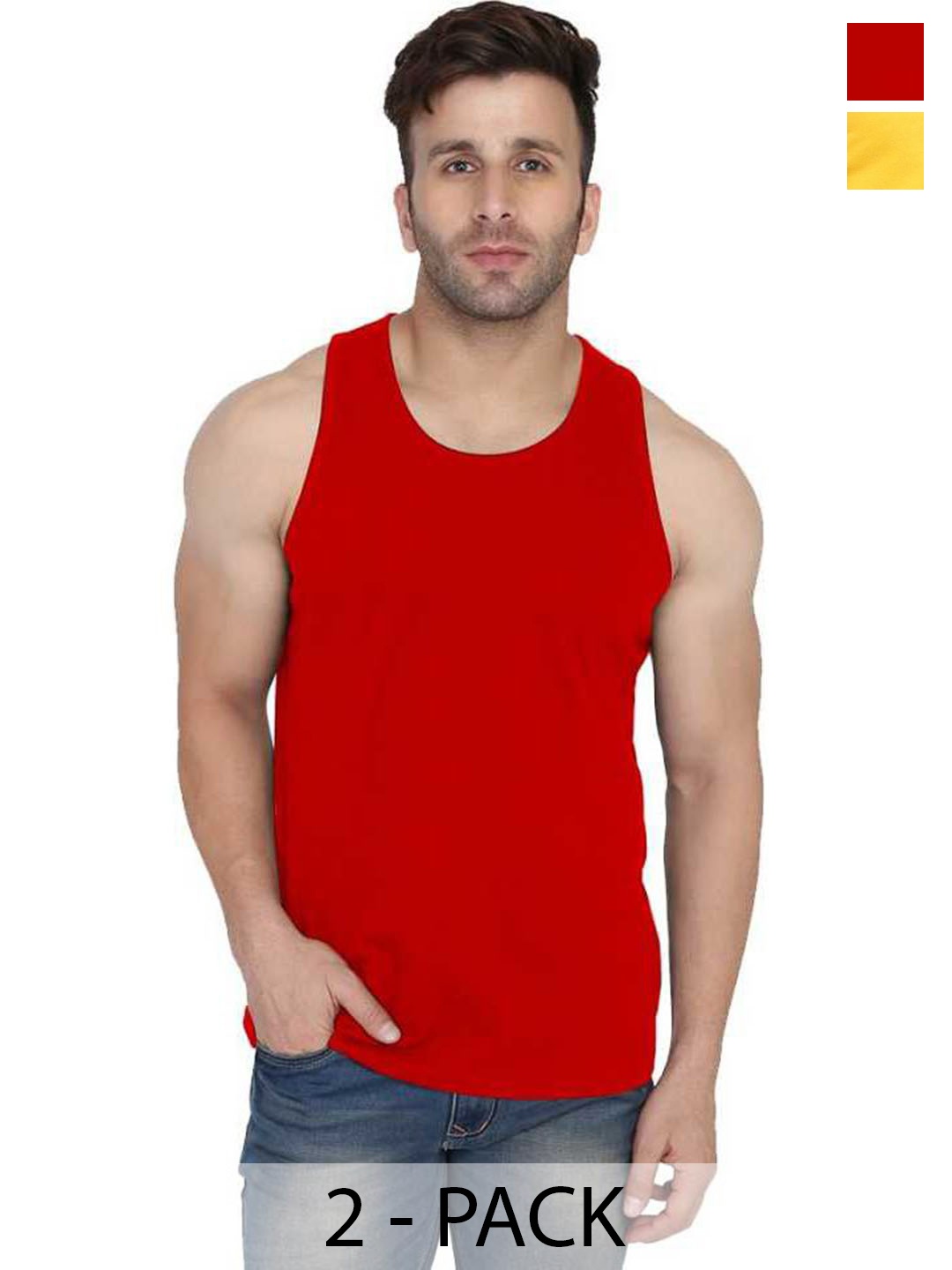 

WOOSTRO Men Pack Of 2 Pure Combed Cotton Round Neck Gym Vest, Red