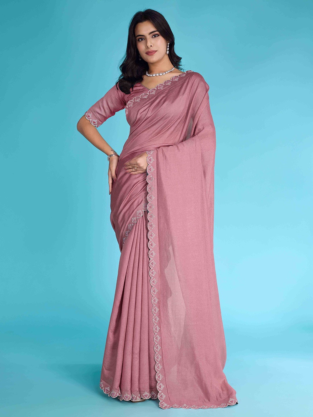 

Blissta Women Beads and Stones Saree, Pink