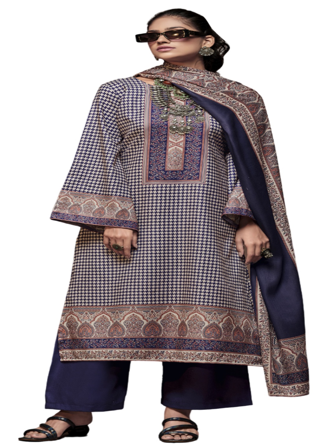 

DRAVINAM Trends Printed Unstitched Dress Material, Blue