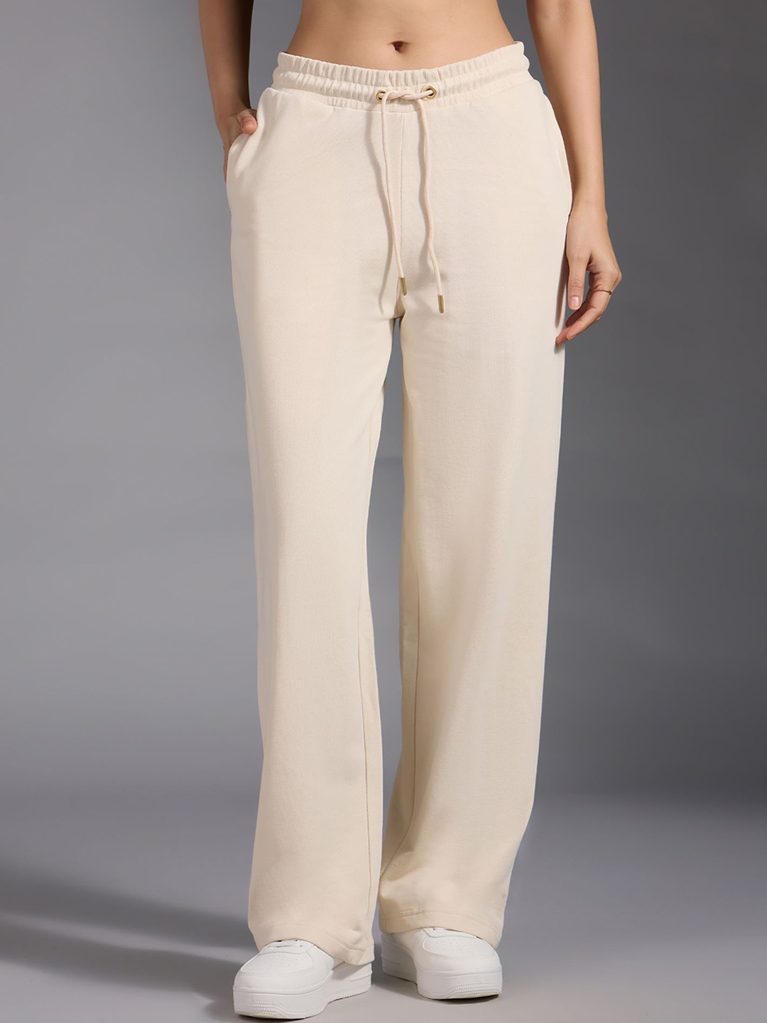 

20Dresses Women Pure Cotton High Waist Pockets Track Pants, Cream