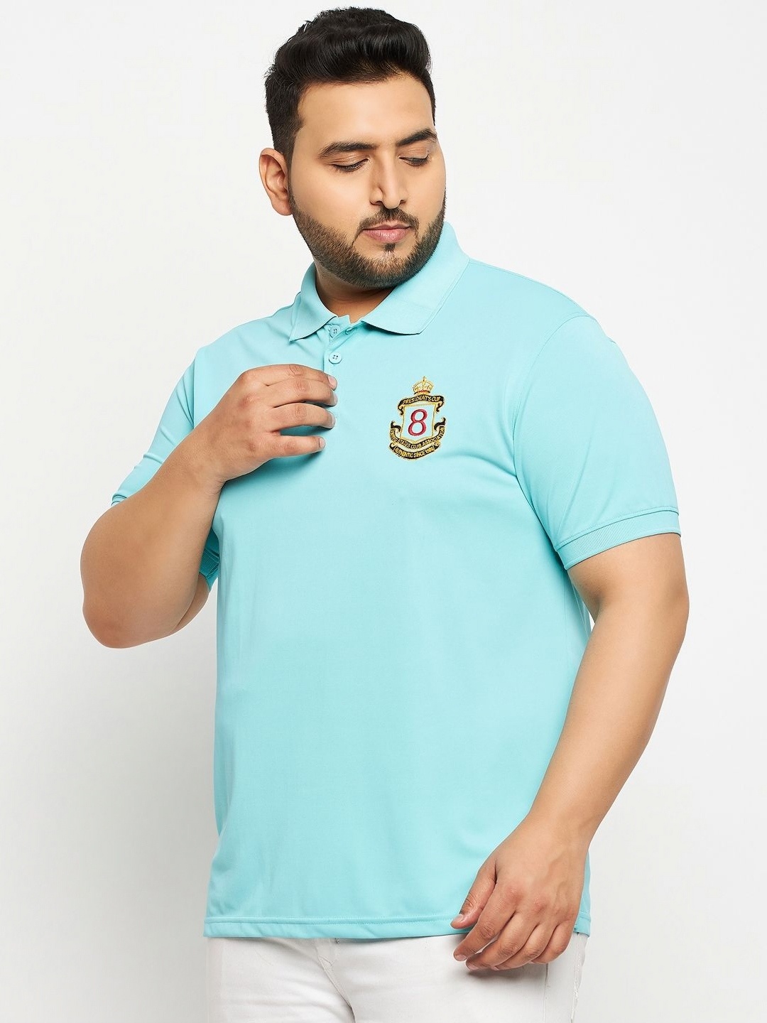 

AUXAMIS Men Plus Size Solid Polo Collar Cotton T-shirt, Sea green