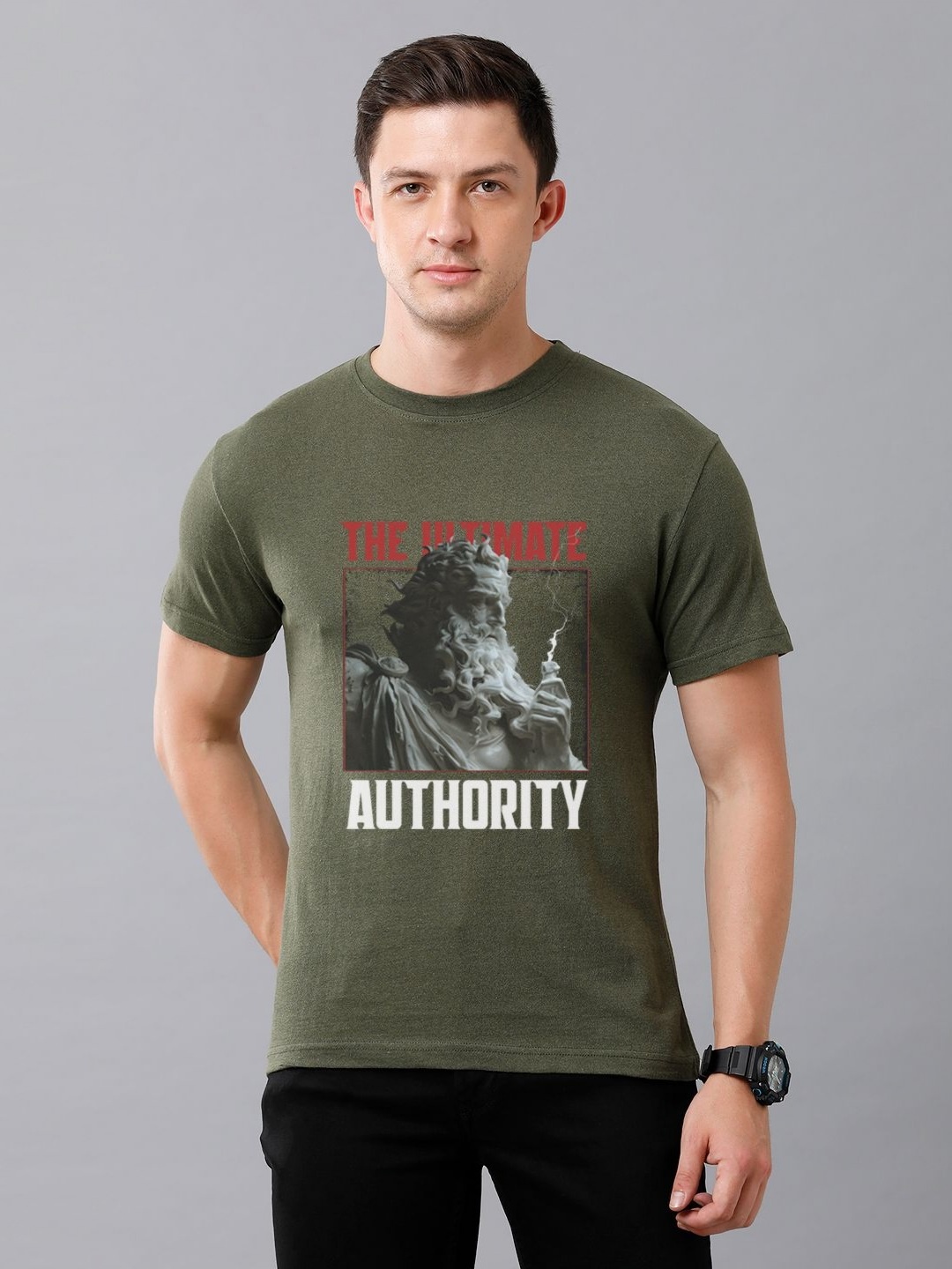 

Moda Rapido Men Graphic Printed Round Neck Cotton T-shirt, Olive