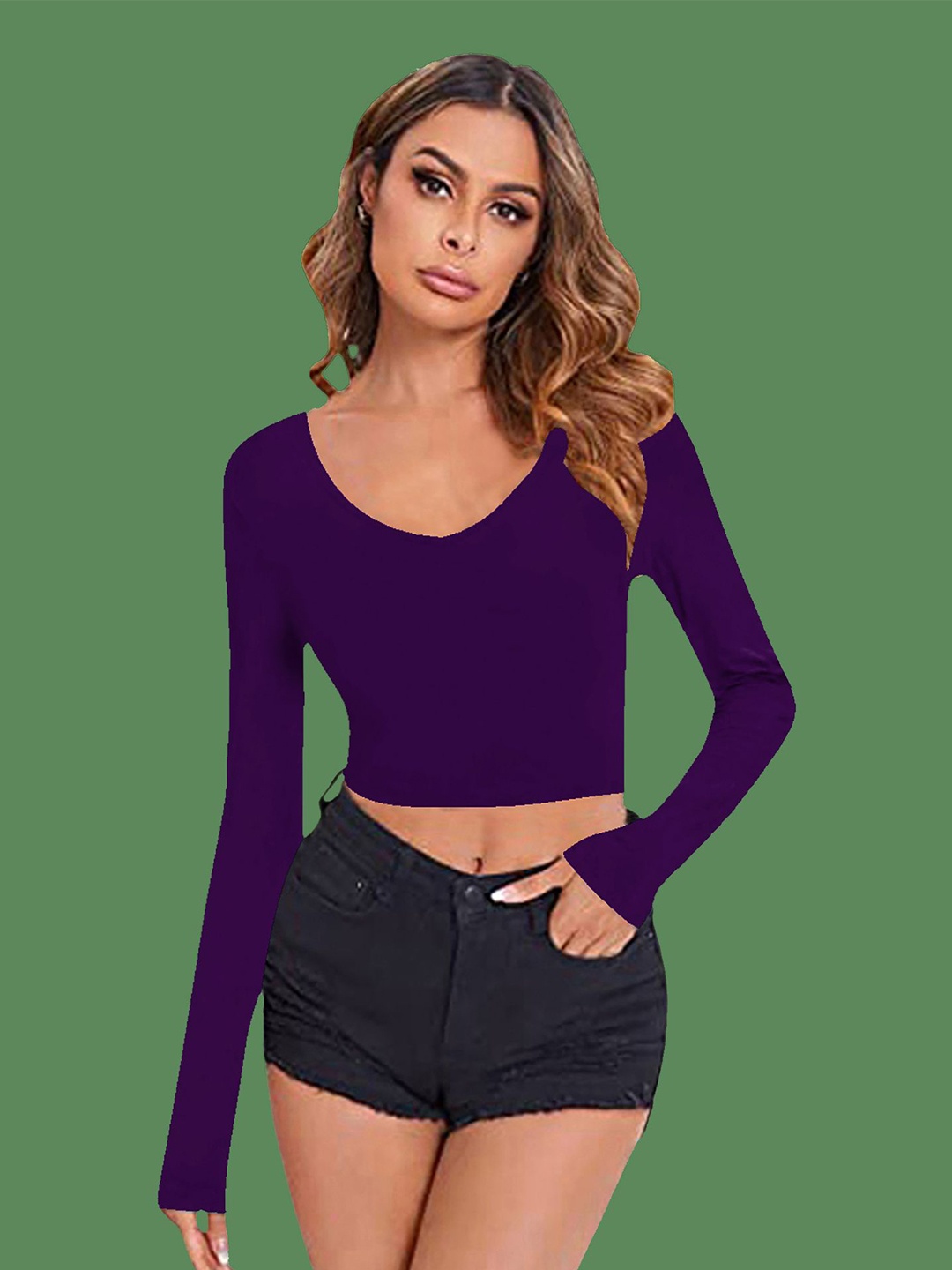 

Dream Beauty Fashion Scoop Neck Fitted Crop Top, Purple