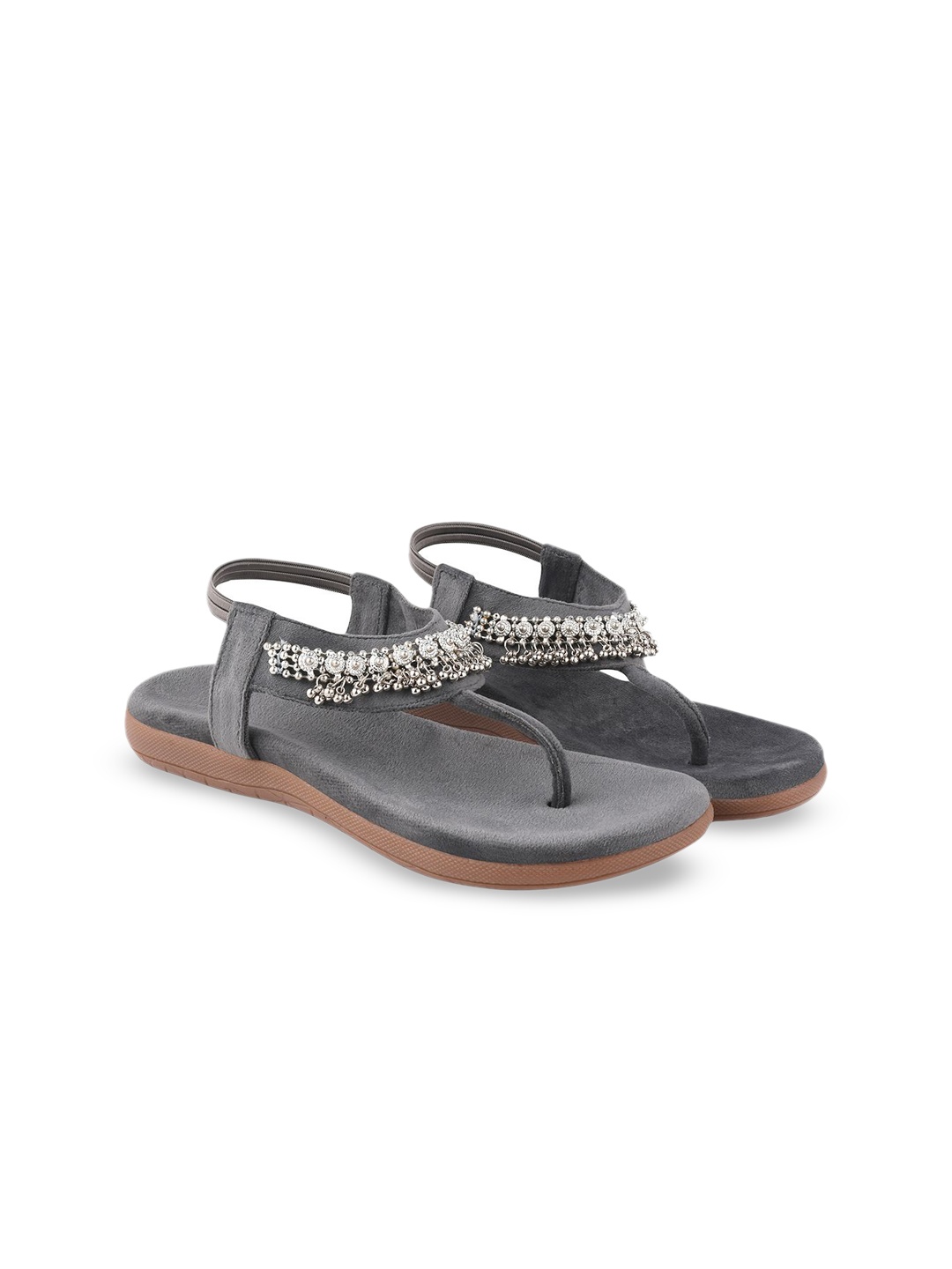 

Shoetopia Girls Embellished Ethnic Open Toe Flats, Grey