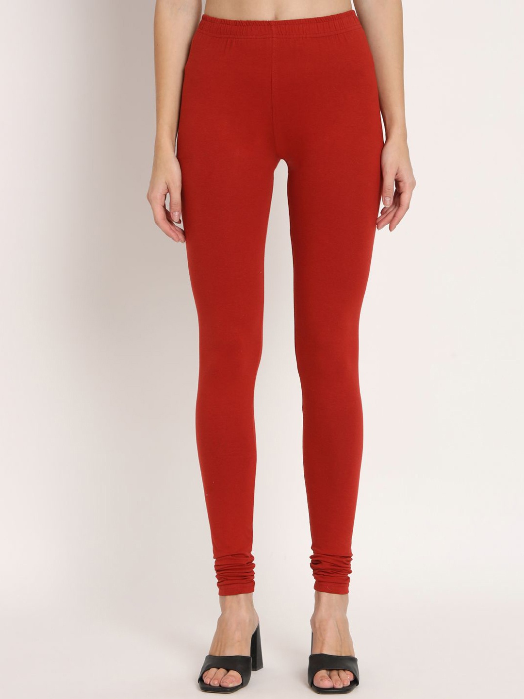 

Thread Plus Women Churidar Super Stretchable Solid Cotton Leggings, Rust