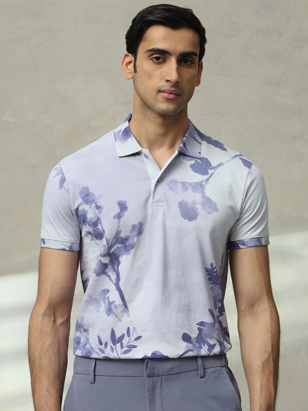 

Mufti Men Floral Printed Polo Collar Cotton Slim Fit T-shirt, Blue