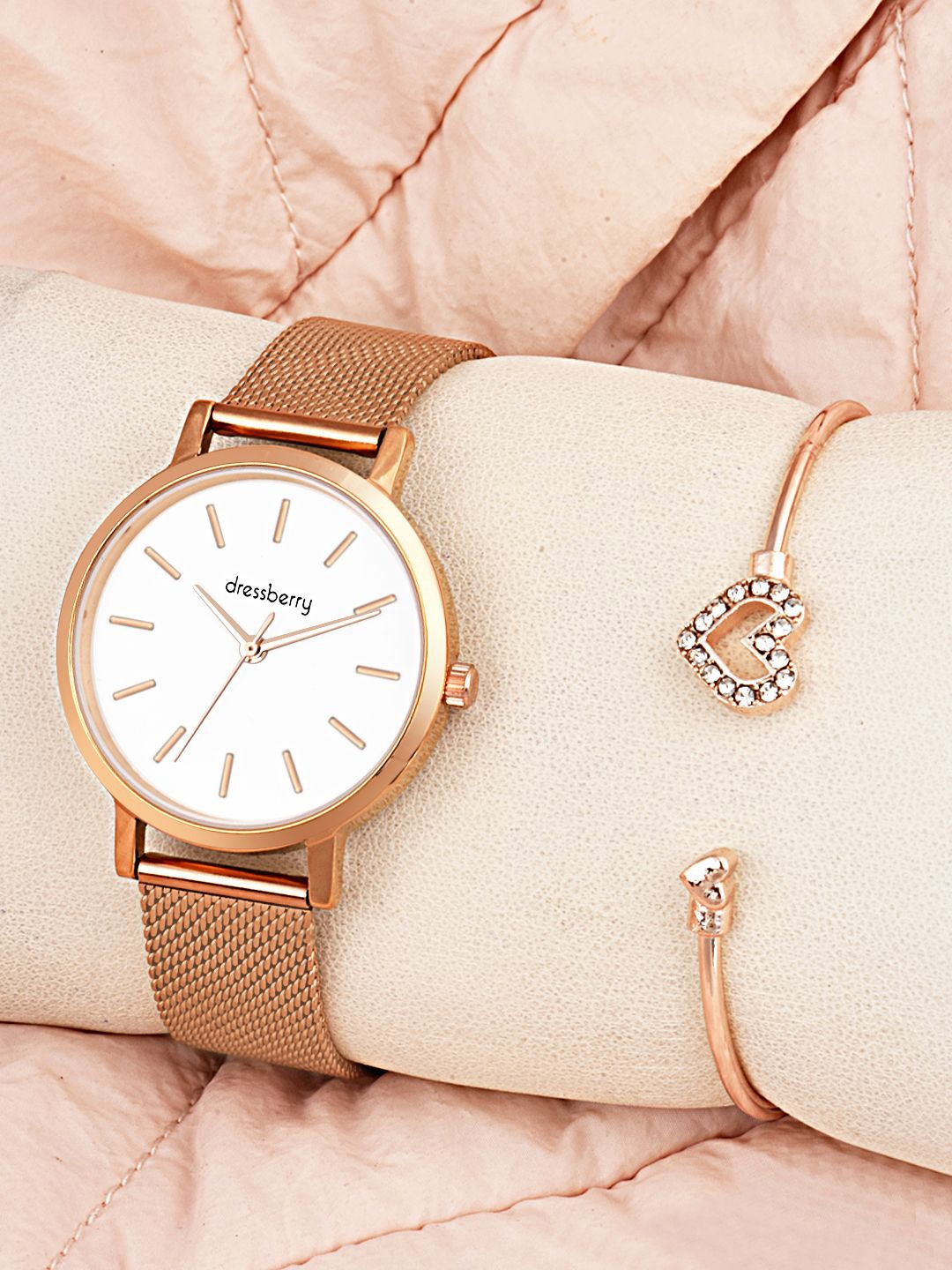 

DressBerry Women Watch & Bangle Gift Set, Rose gold