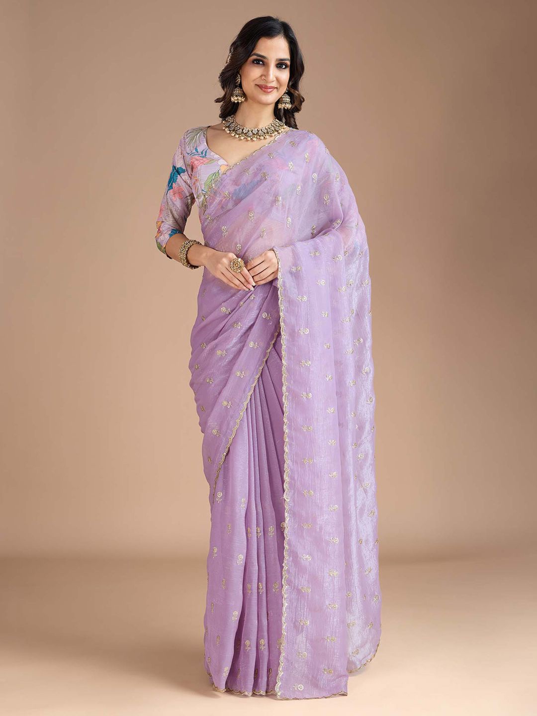 

Anouk Floral Sequinned Tissue Saree, Lavender