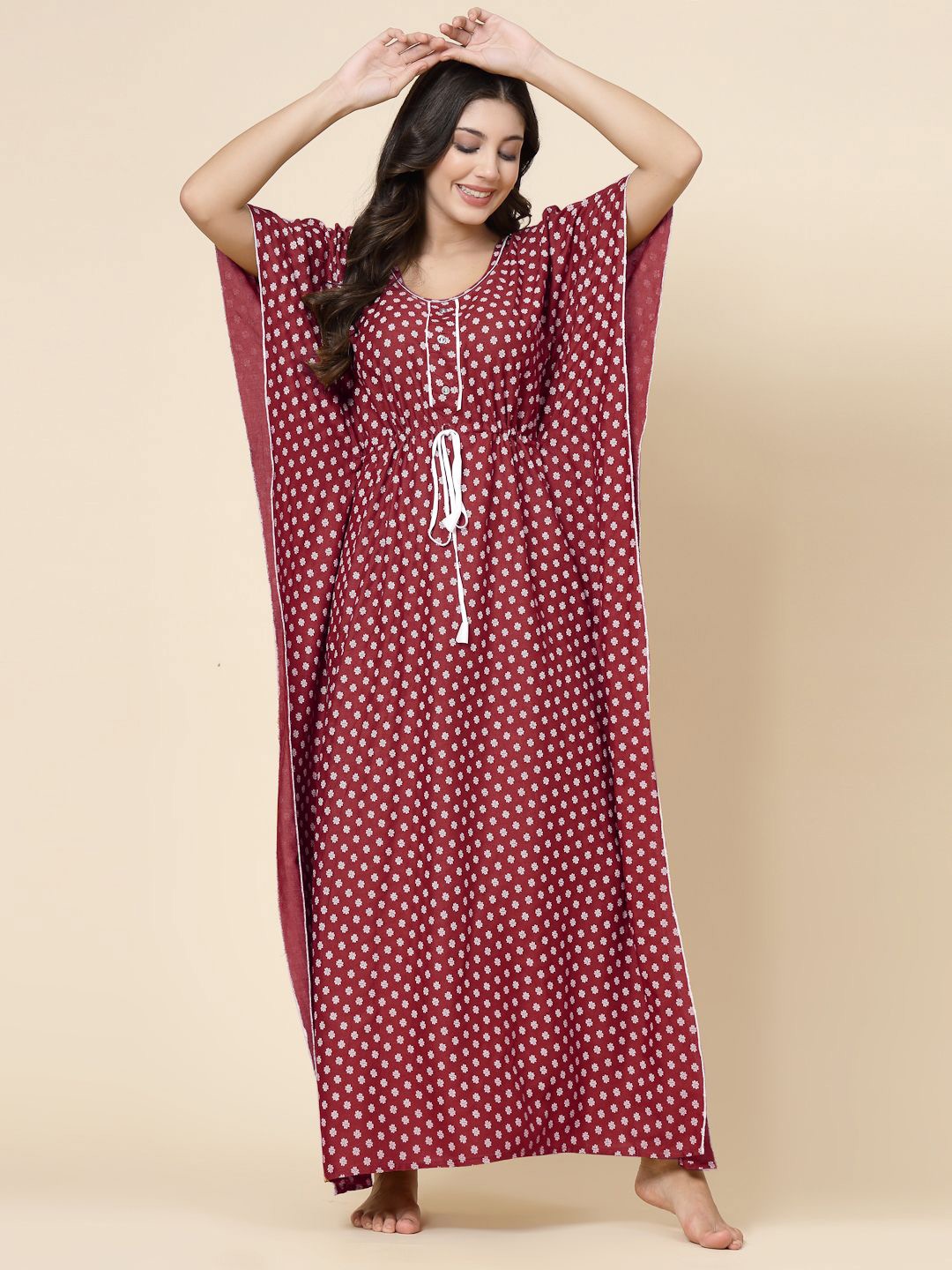 

CHUI MUI Women Printed Maxi Nightdress, Maroon
