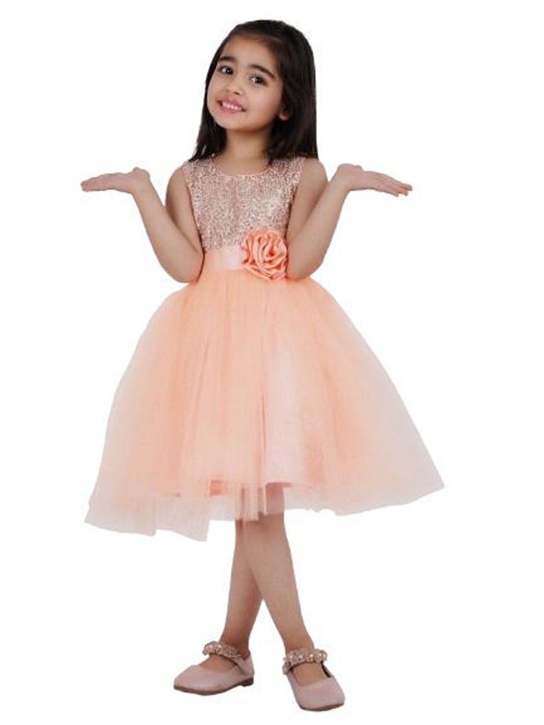 

Wow Princess Girls Embellished Net Fit & Flare Dress, Peach