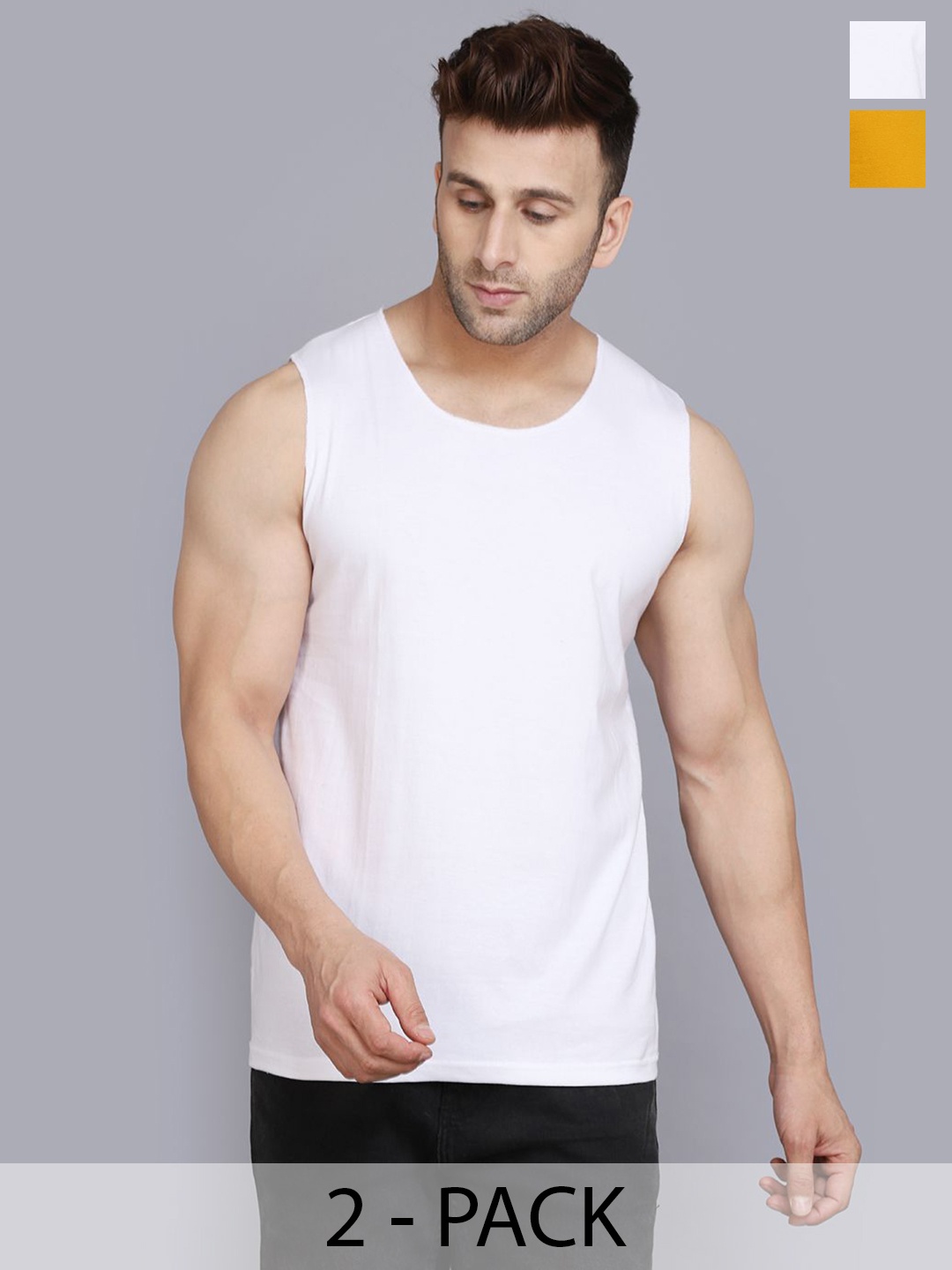 

Woostro Pack of 2 Assorted Cotton Innervest, Mustard