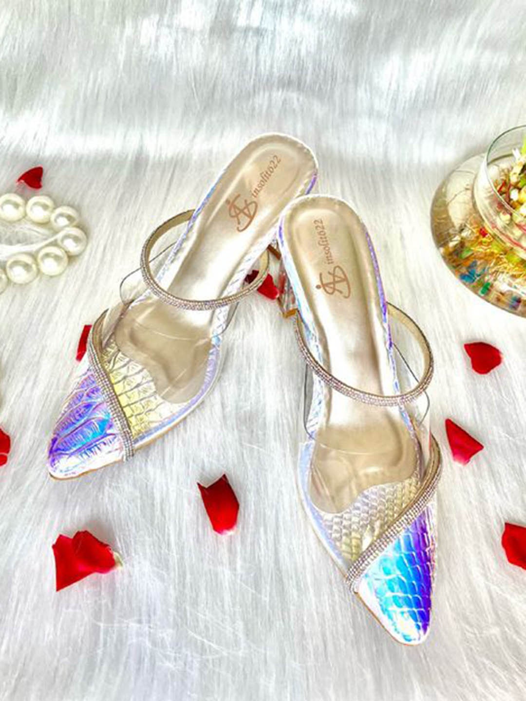 

Insolito22 Women Embellished Block Heel Mules, Silver