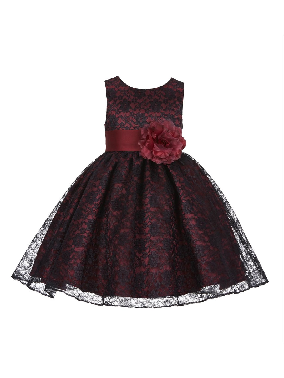 

Wow Princess Girls Self Design Lace Fit-Flare Dress, Maroon