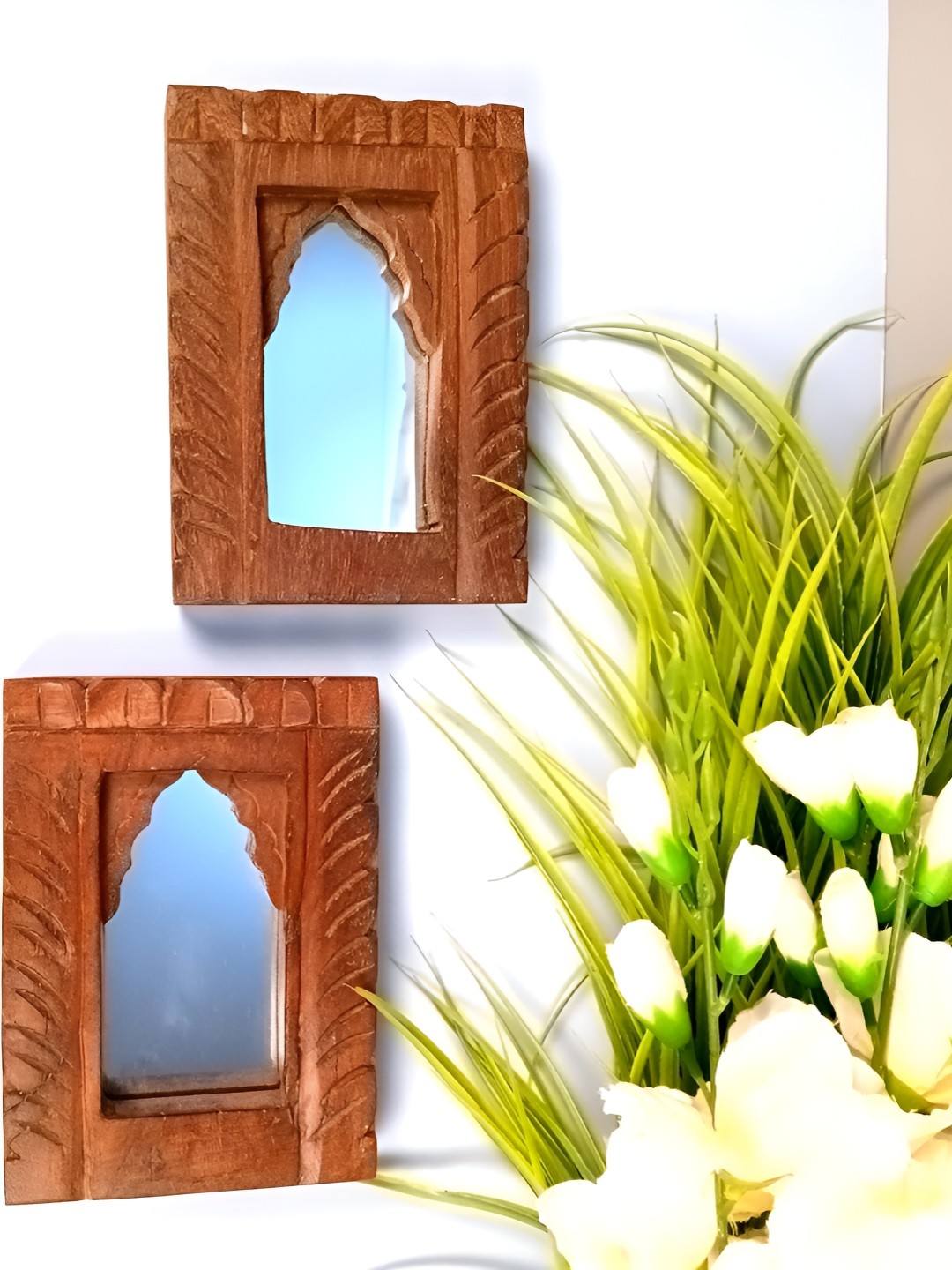 

apka mart Brown Wooden Wall Hanging Jharoka Mirror