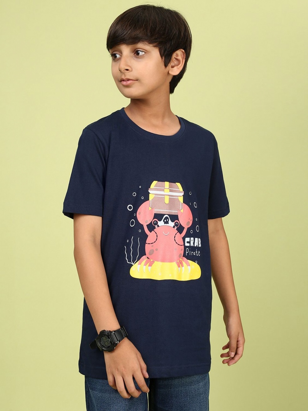 

YK Boys Graphic Printed Round Neck Cotton Relaxed Fit T-shirt, Navy blue