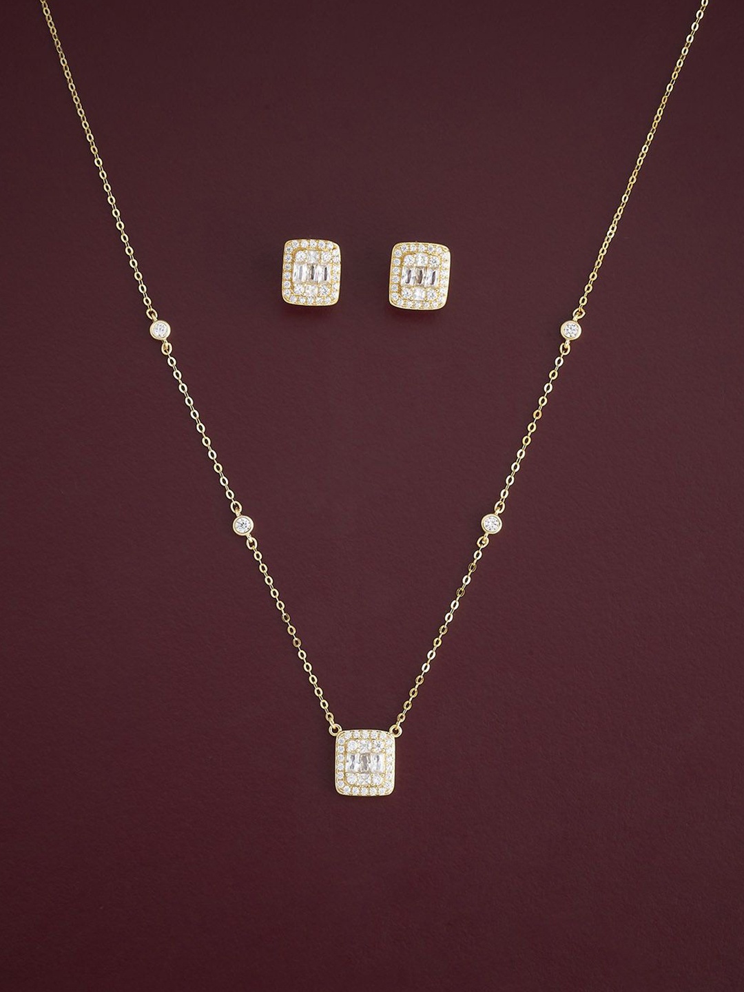 

Kushal's Fashion Jewellery Sterling Silver Gold-Plated Zircon Studded Jewellery Set