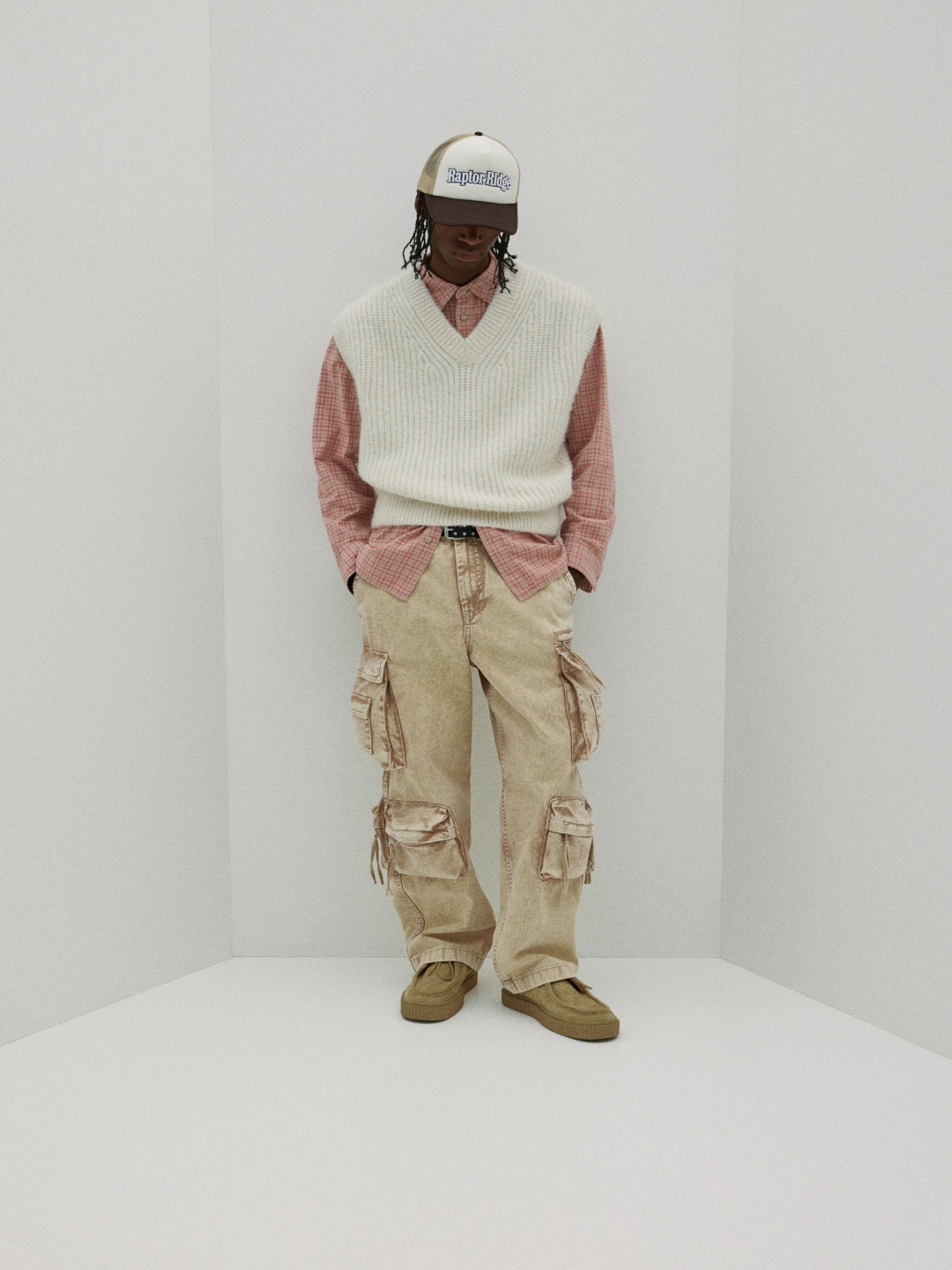 

H&M Men Loose Cargo Jeans, Beige