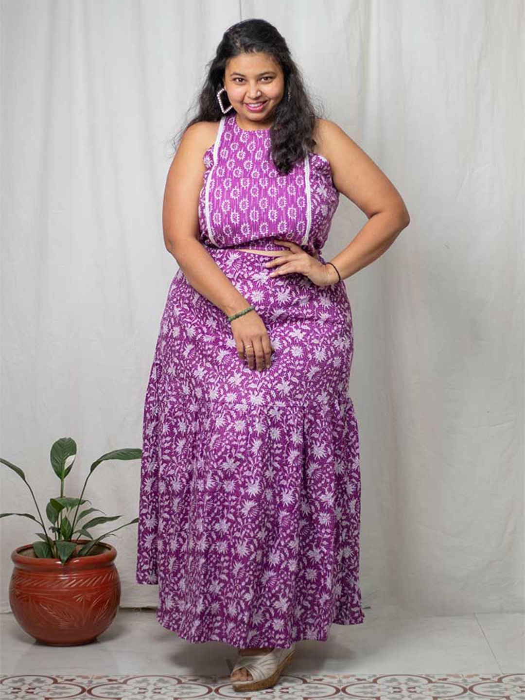 

Kmistry Floral Print Fit & Flare Maxi Dress, Purple