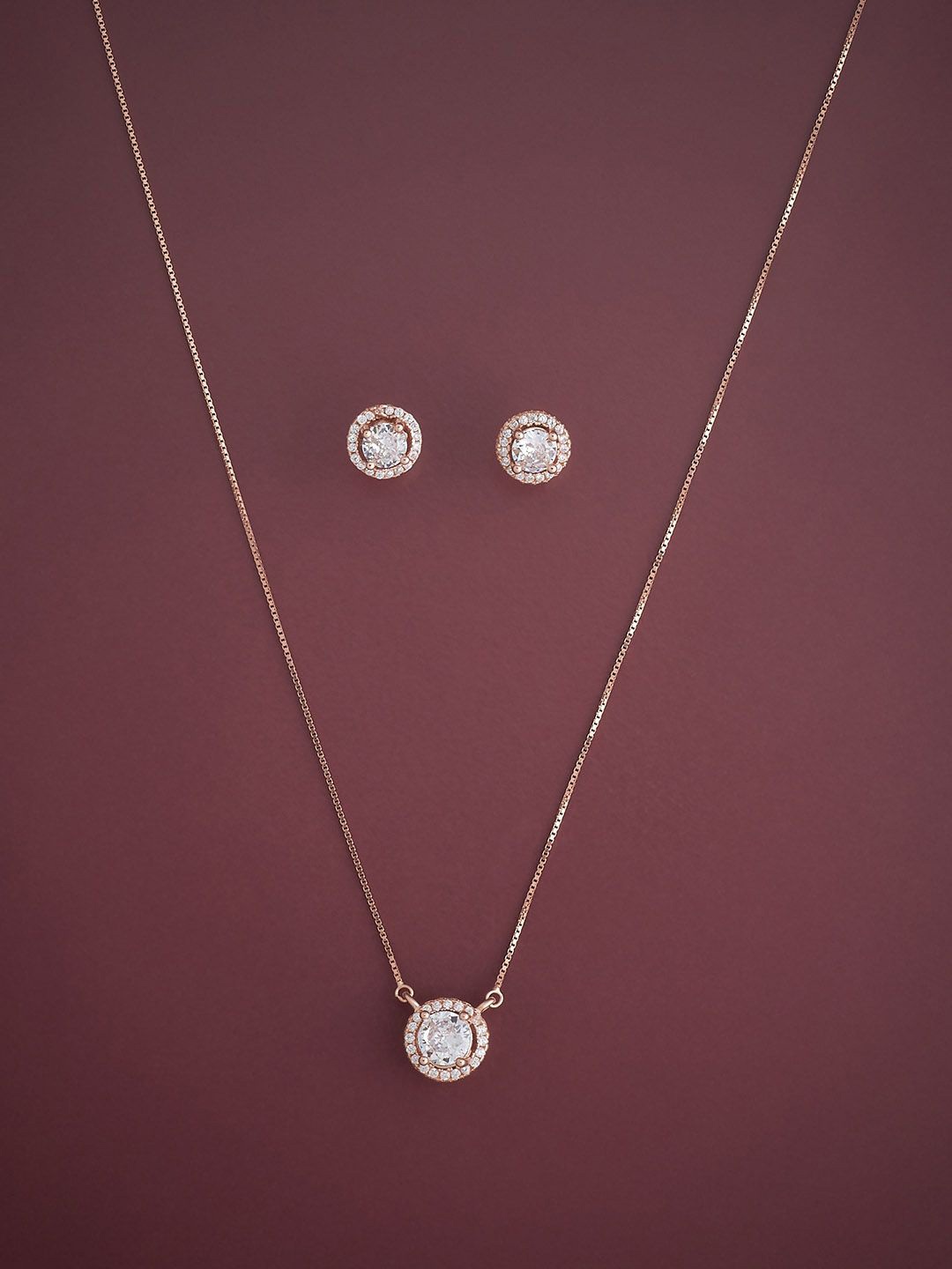 

Kushal's Fashion Jewellery Sterling Silver Cubic Zirconia-Studded Necklace & Earrings, Rose gold