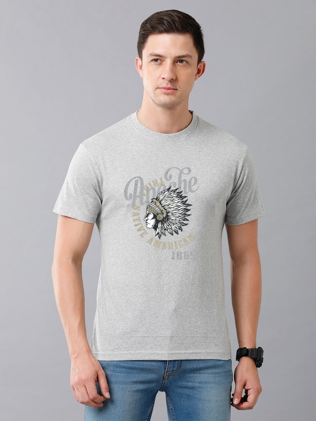 

Moda Rapido Men Graphic Printed Round Neck Cotton T-shirt, Grey melange