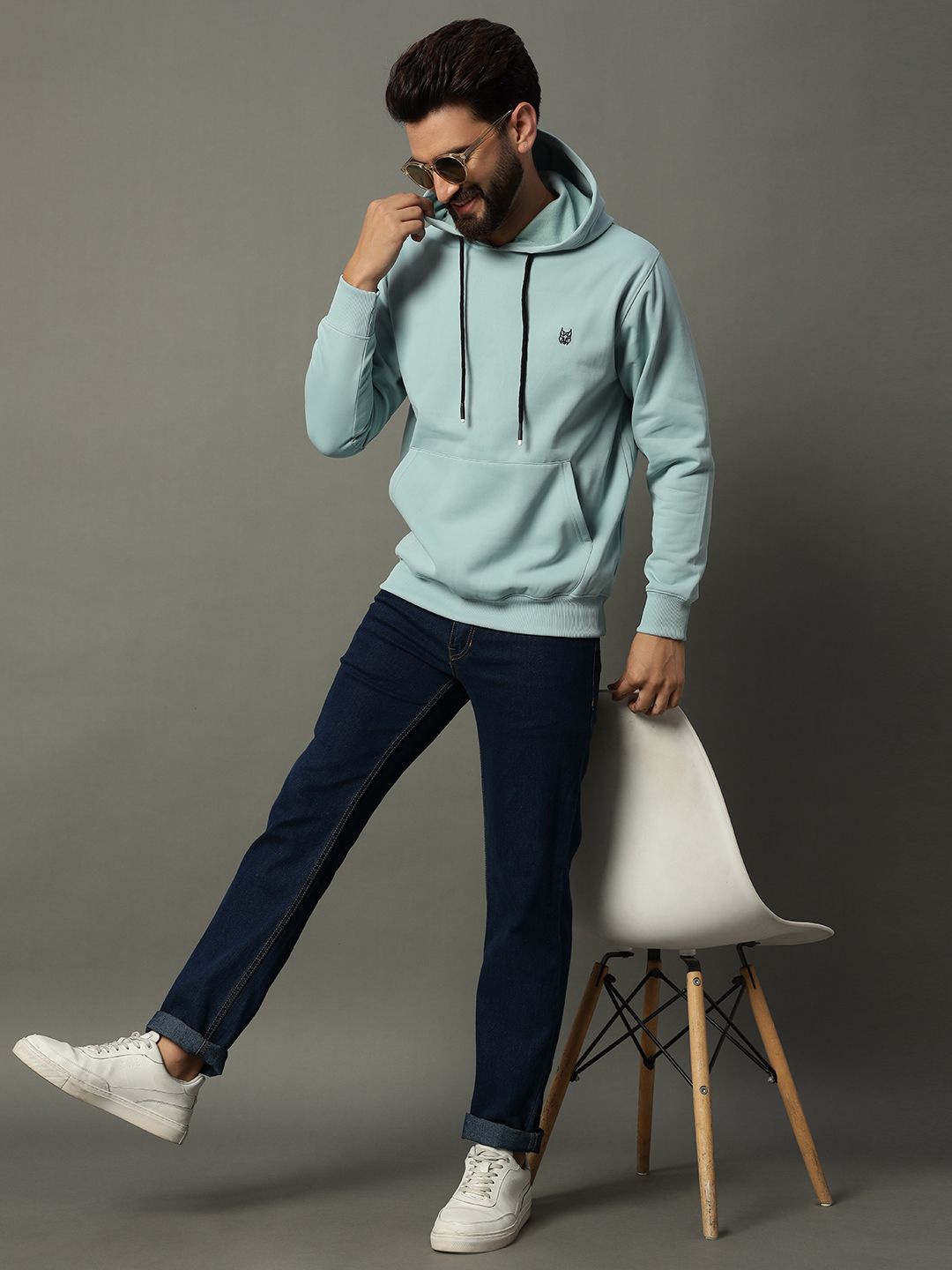 

STELVIN Men Cotton Hooded Sweatshirt, Turquoise blue