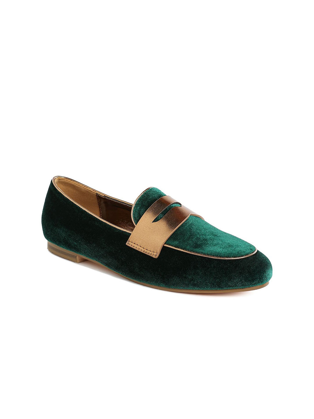 

RAG & CO Women Round Toe Velvet Loafers, Green
