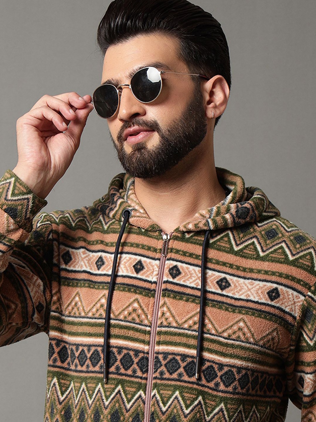 

OGEN Men Printed Hooded Sweatshirt, Beige