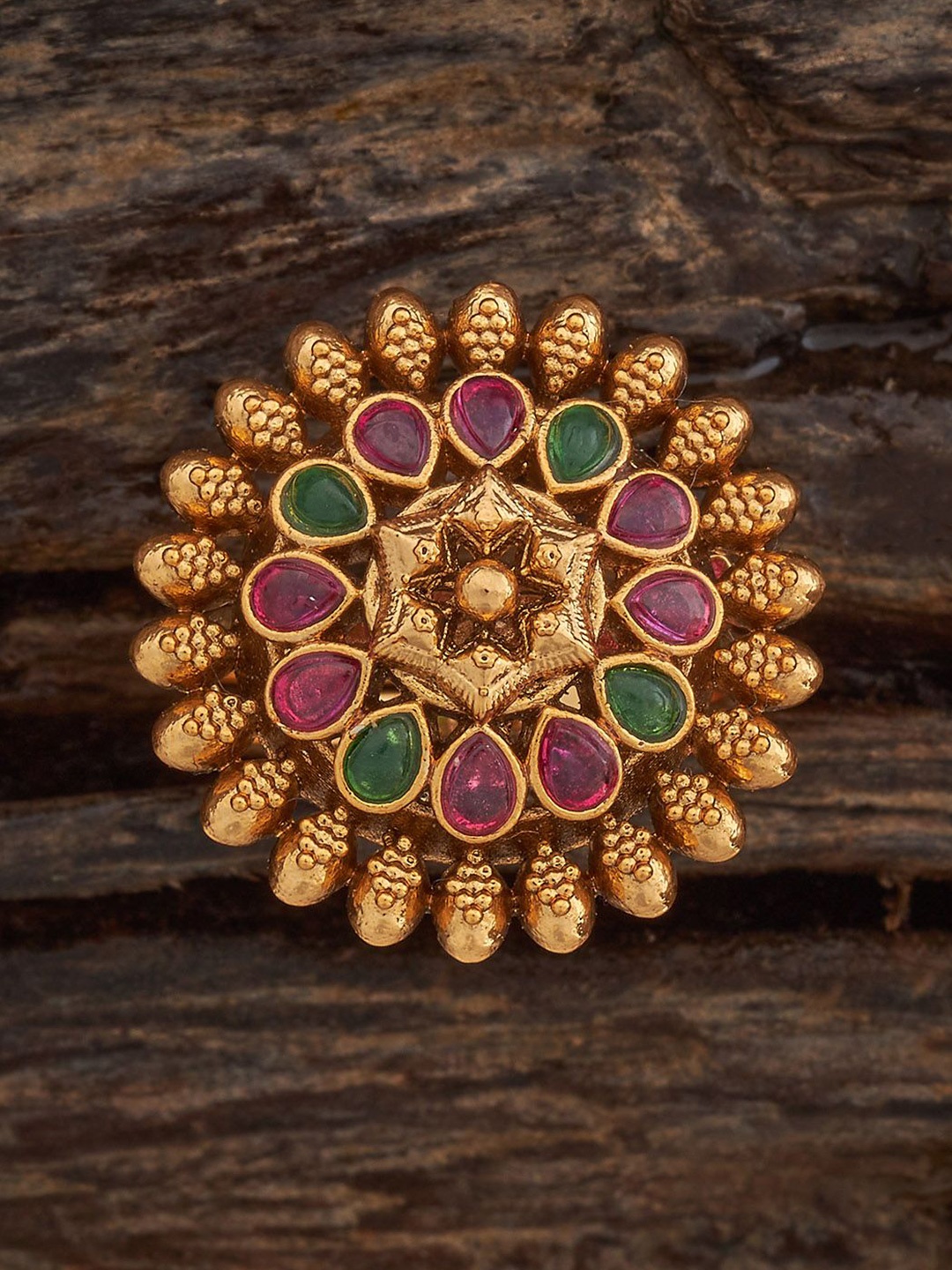

Kushal's Fashion Jewellery Gold-Plated Stone-Studded Antique Adjustable Finger Ring