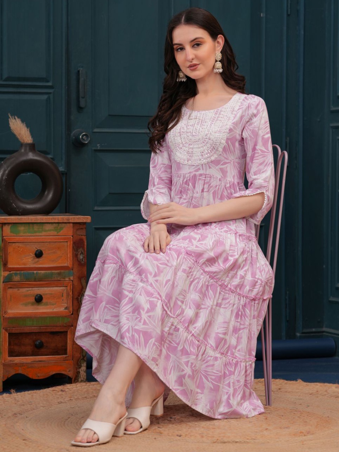 

HIGHLIGHT FASHION EXPORT Floral Fit & Flare Midi Dress, Pink