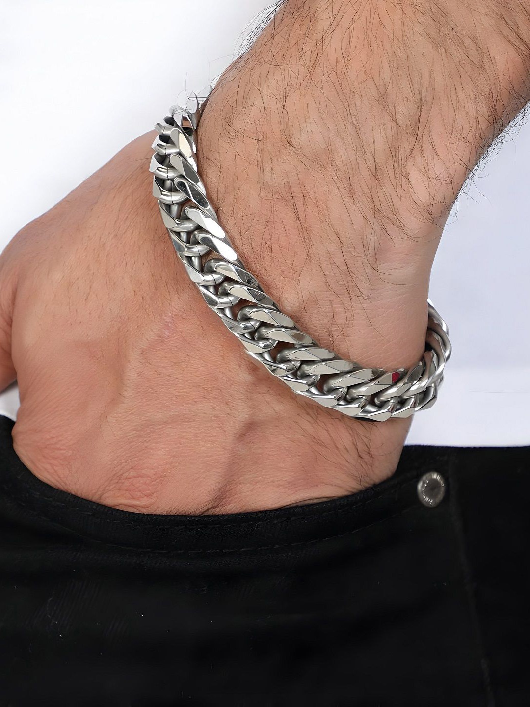 

Minprice Men Stainless Steel Link Bracelet, Silver