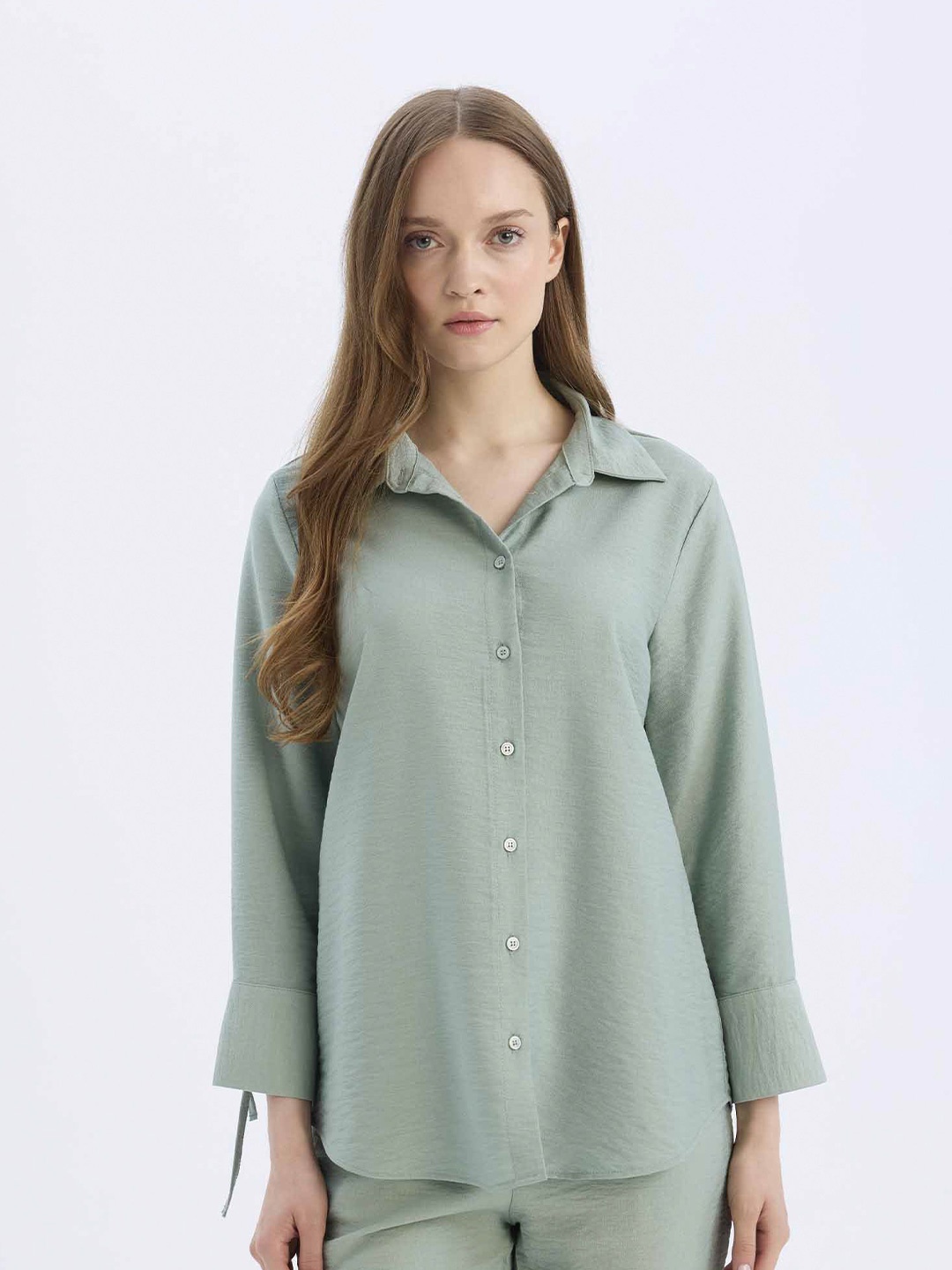 

DeFacto Women Spread Collar Solid Casual Shirt, Beige
