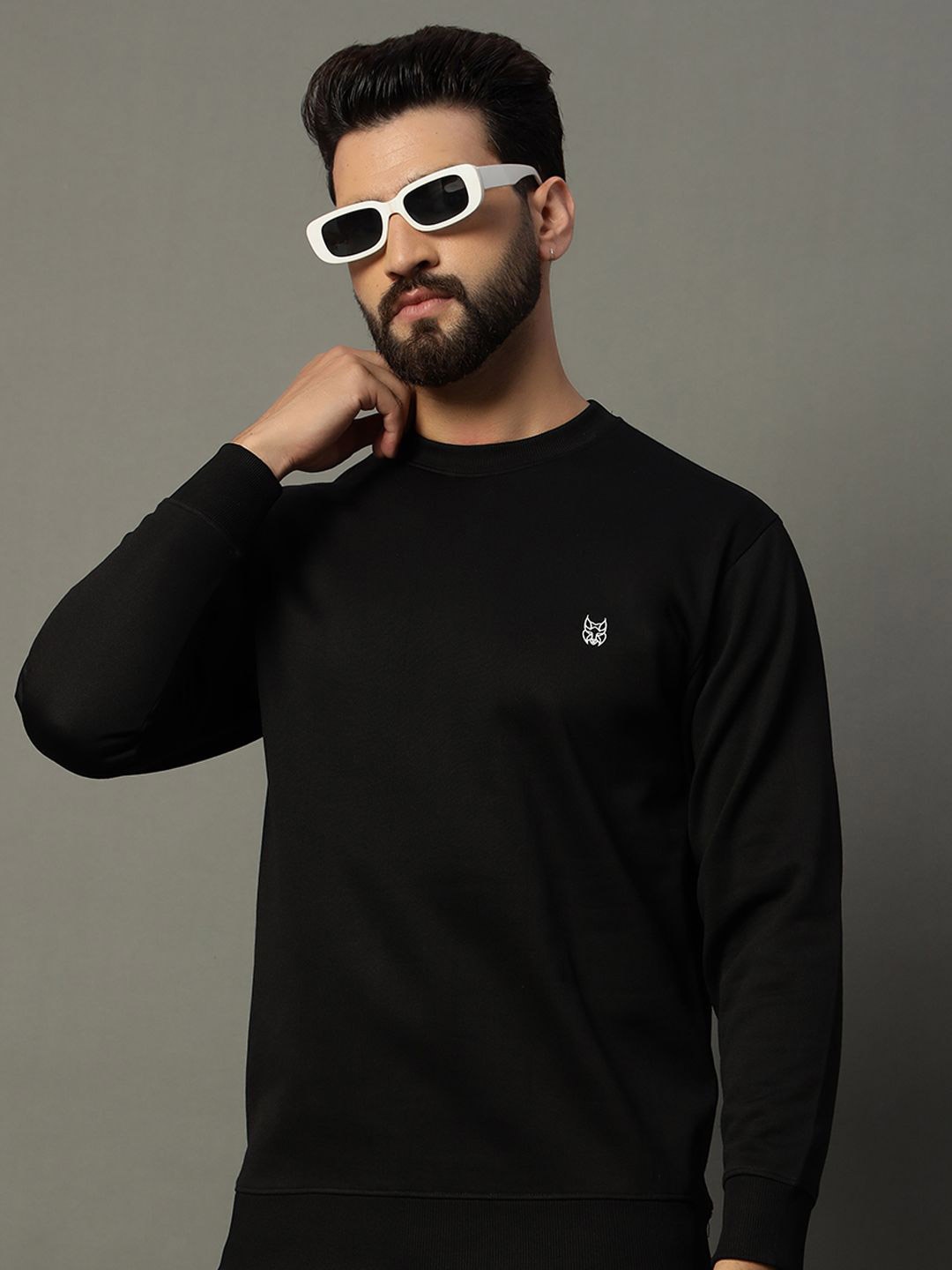 

STELVIN Men Cotton Round Neck Sweatshirt, Black
