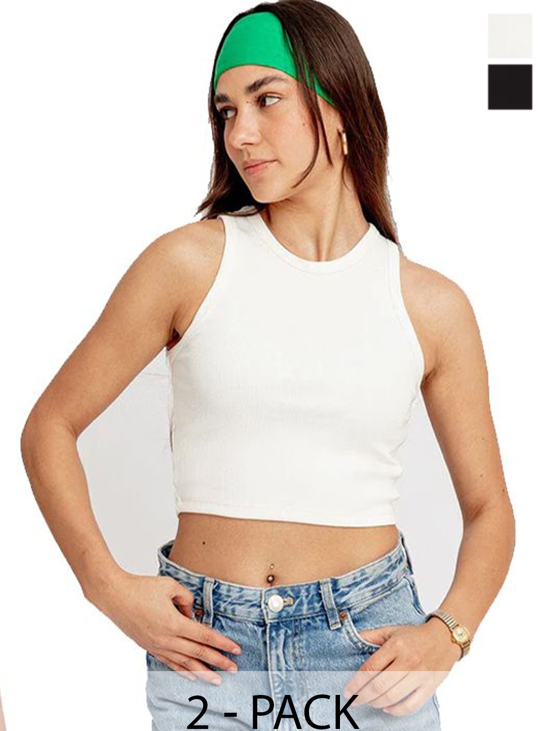

SRISARAS Pack Of 2 Tank round neck sleeveless Top, White