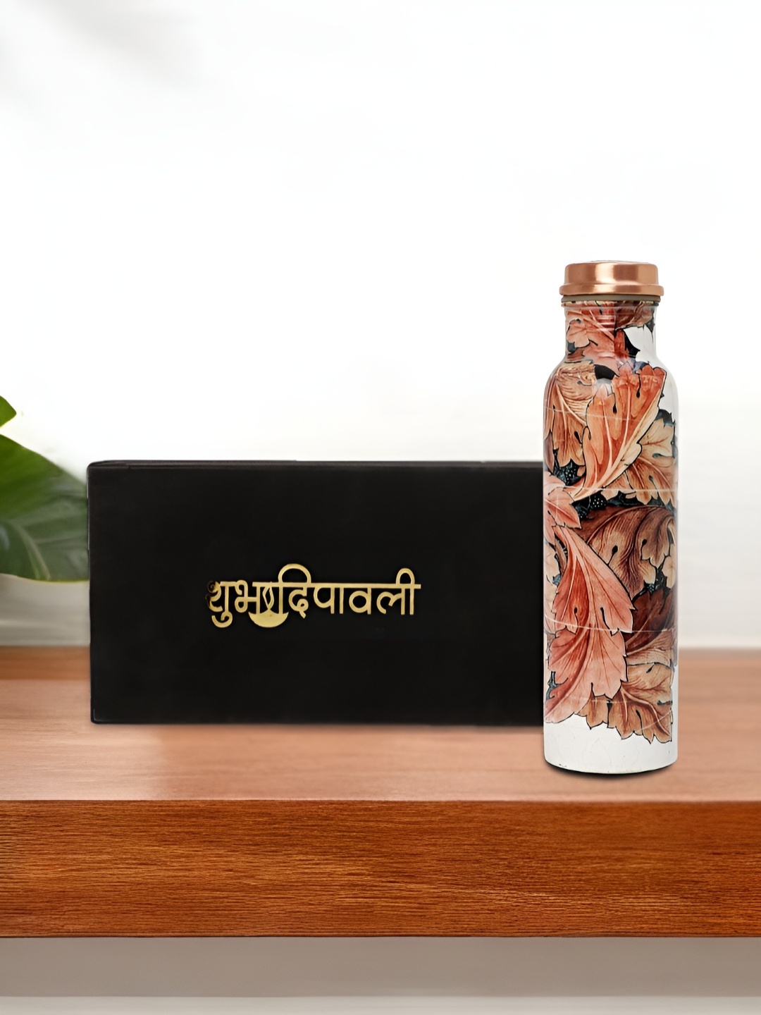 

INTERNATIONAL GIFT Brown Pure Copper Floral Printed 950 Ml Water Bottle with Velvet Box