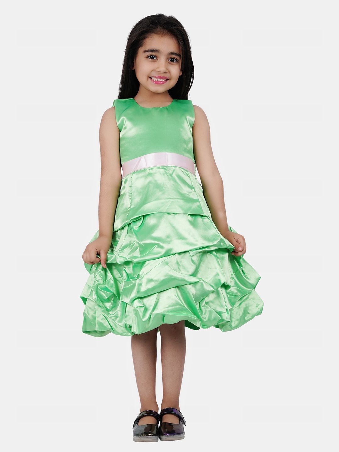 

Wow Princess Girls Sleeveless Layered Satin A-Line Dress, Green