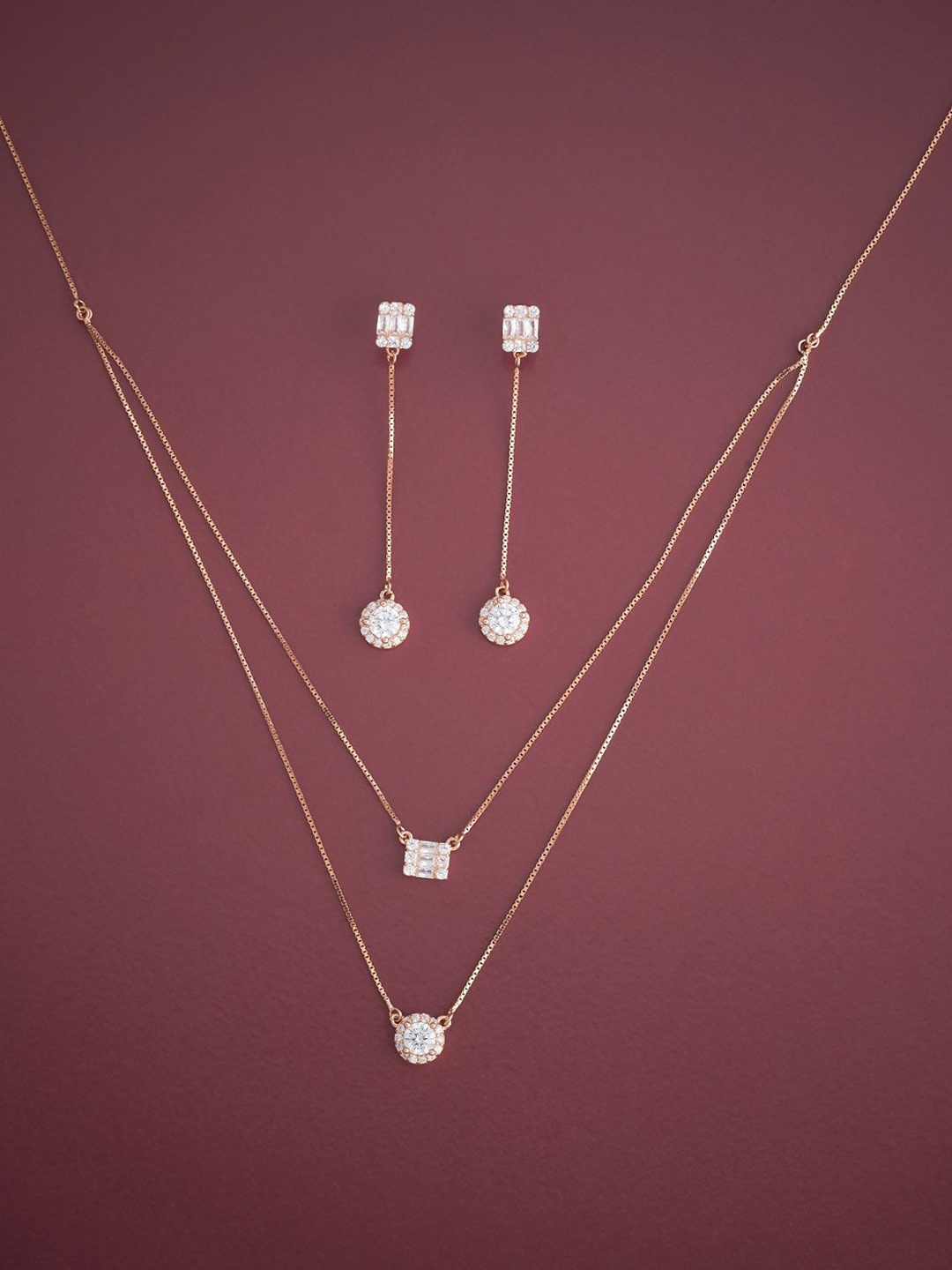 

Kushal's Fashion Jewellery Sterling Silver Rose Gold-Plated CZ-Studded Jewellery Set