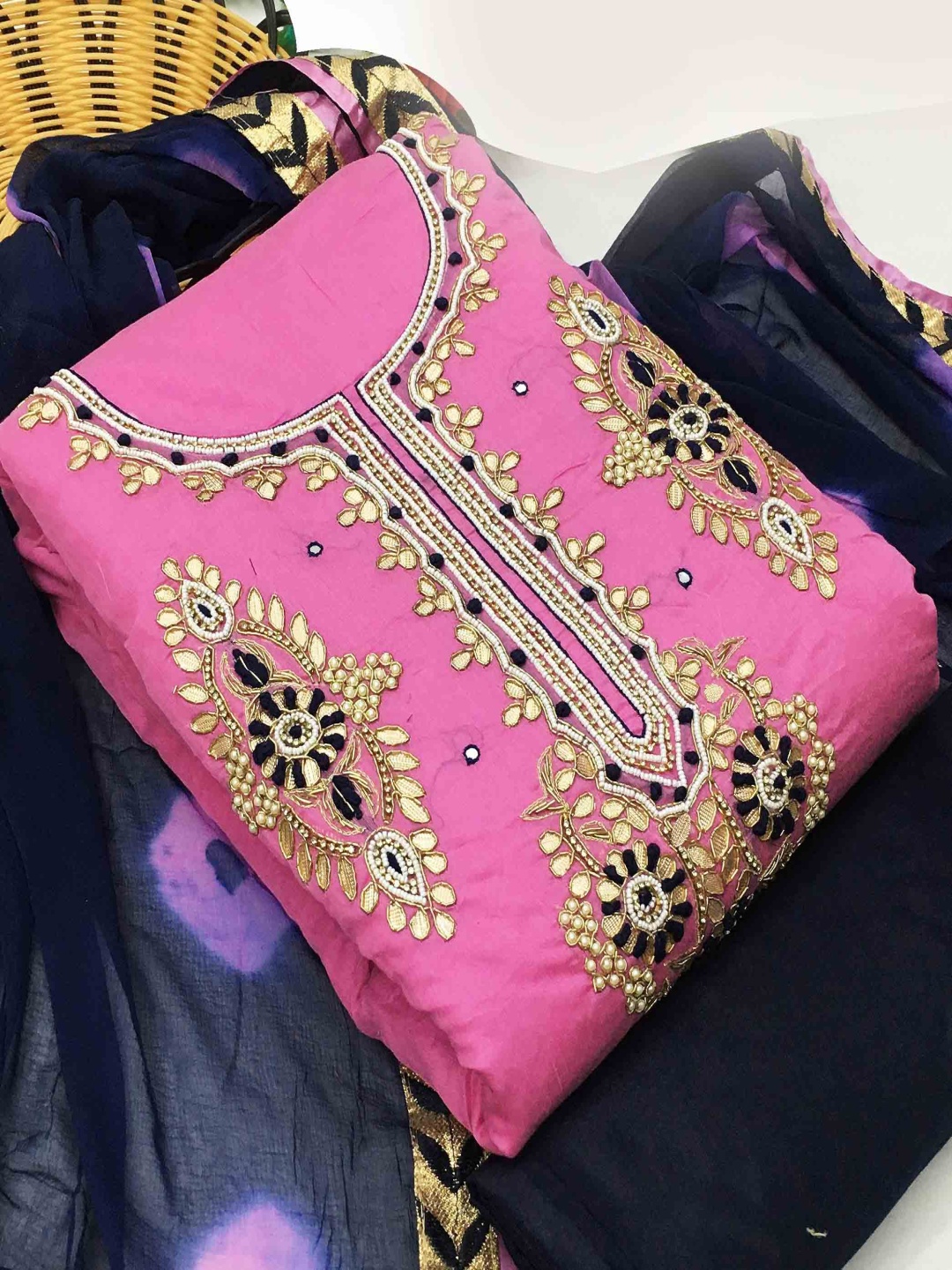 

HERE&NOW Floral Embellished Unstitched Dress Material, Pink