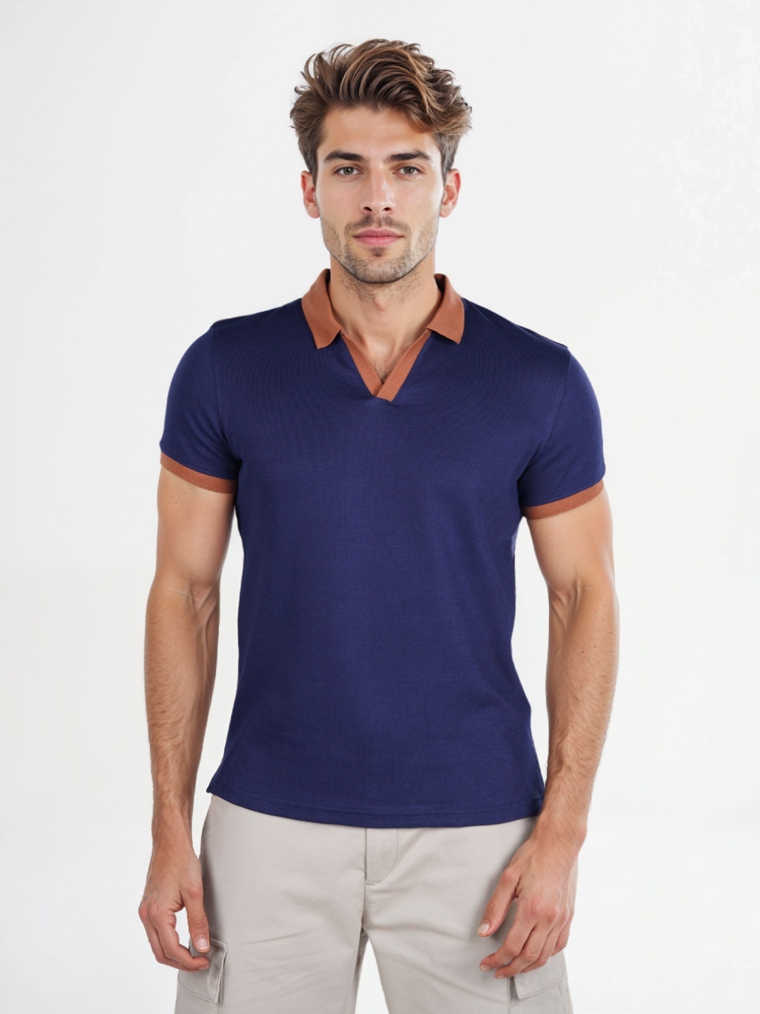 

Celio Men Solid Polo Collar Cotton T-shirt, Navy blue