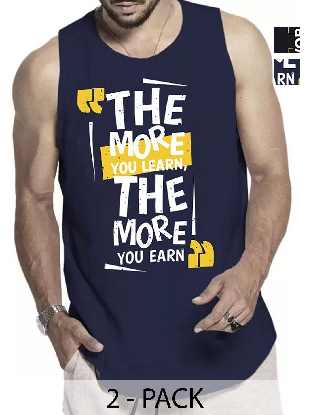 

WOOSTRO Men Pack Of 2 Typography Printed Round Neck Cotton Slim Fit T-shirts, Navy blue